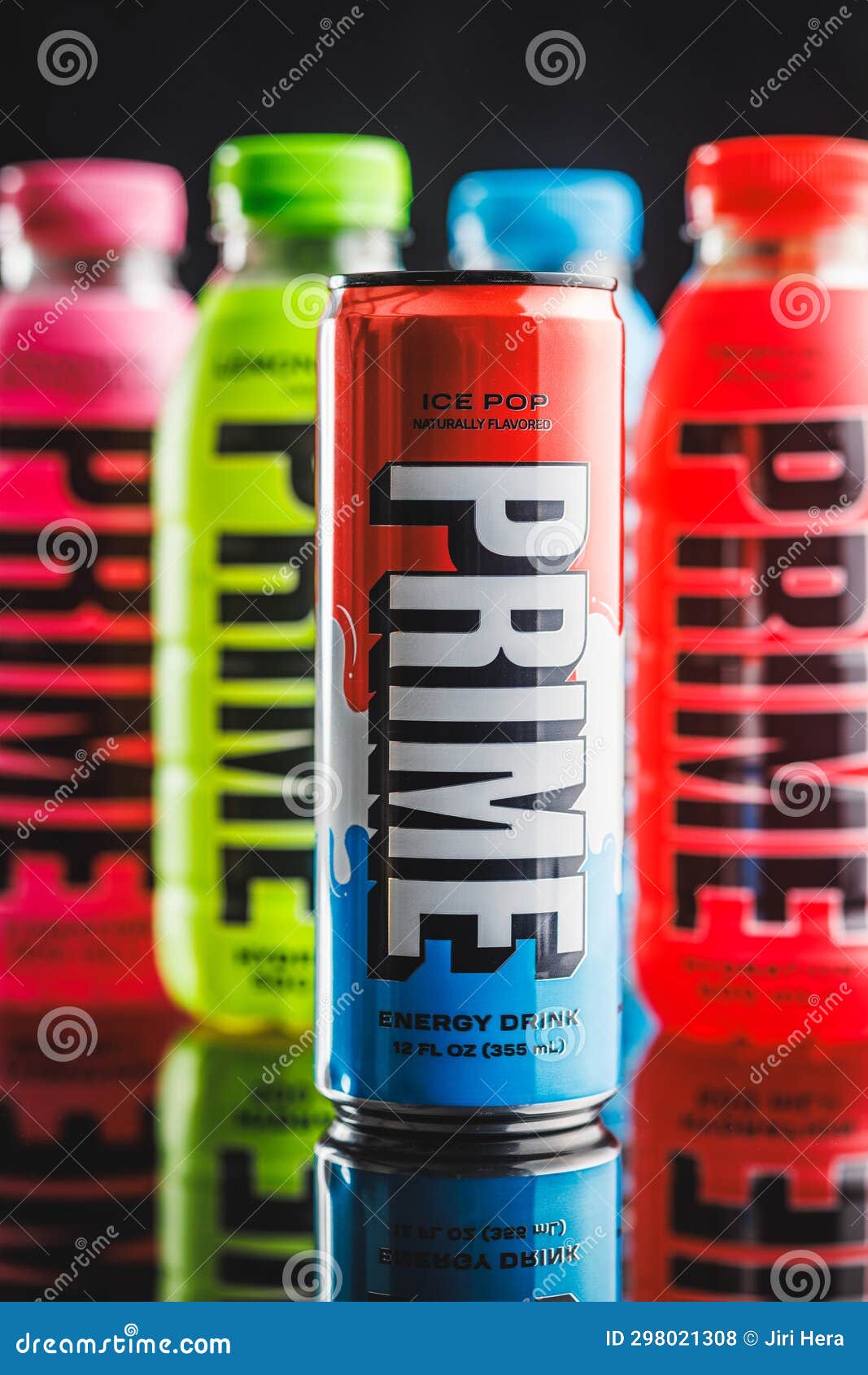 Prime Energy Drink . Bottle Drink on Black Table Editorial Stock Photo