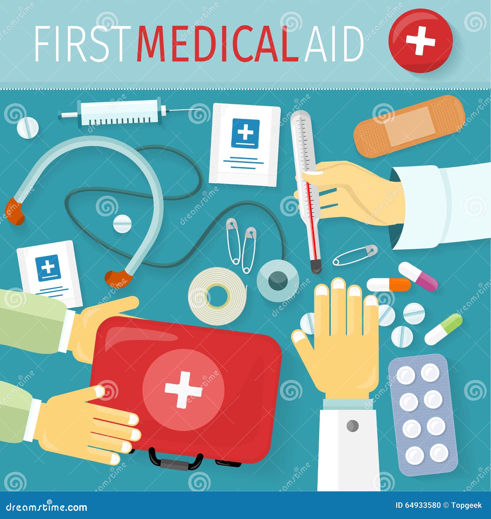 Primer Asistente Médico Kit Design Flat Ilustración del Vector