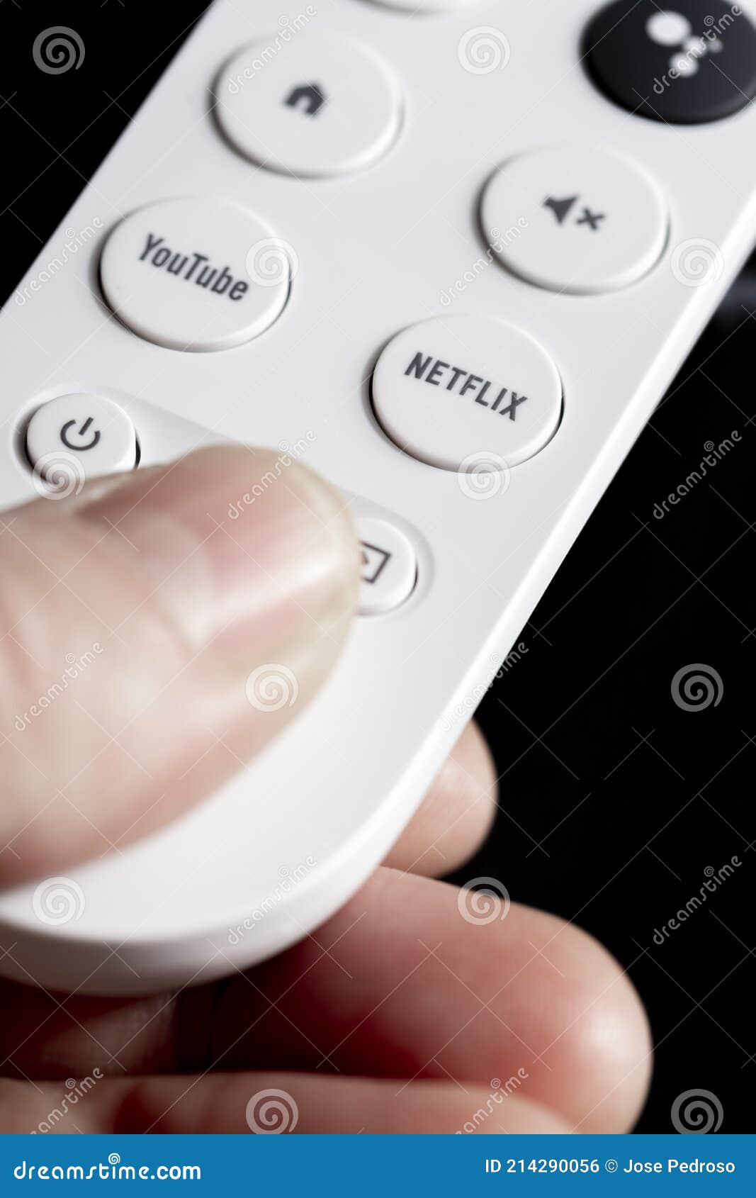 Primer Plano De Los Botones De Netflix Y  En El Mando a Distancia  Para Chromecast Con Google Tv En Una Mano Foto editorial - Imagen de  vuelta, retroceder: 214290056