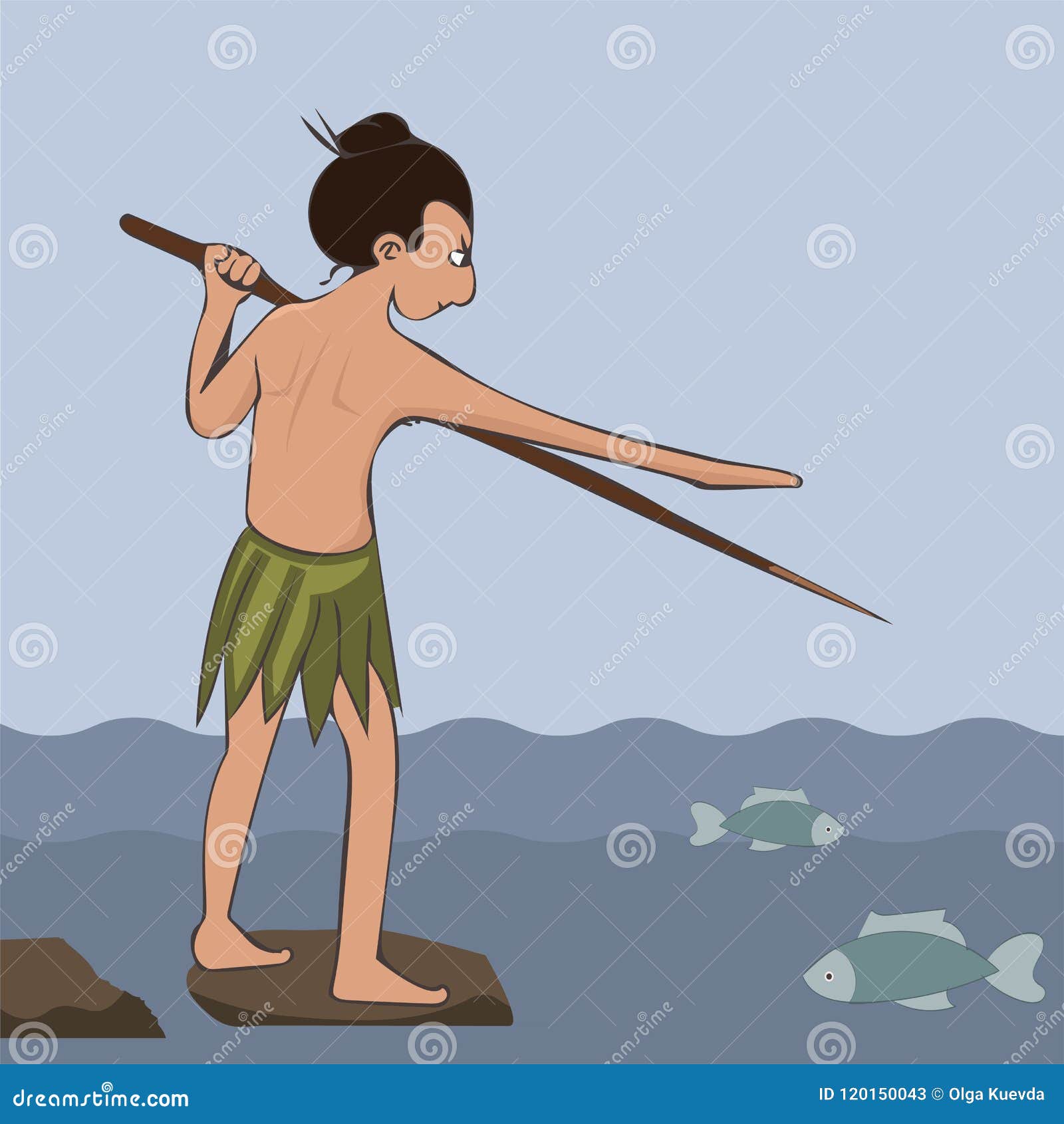 Primitive Boy Catching Fish with Pointed Stick Stock Vector - Illustration  of primitive, doodle: 120150043