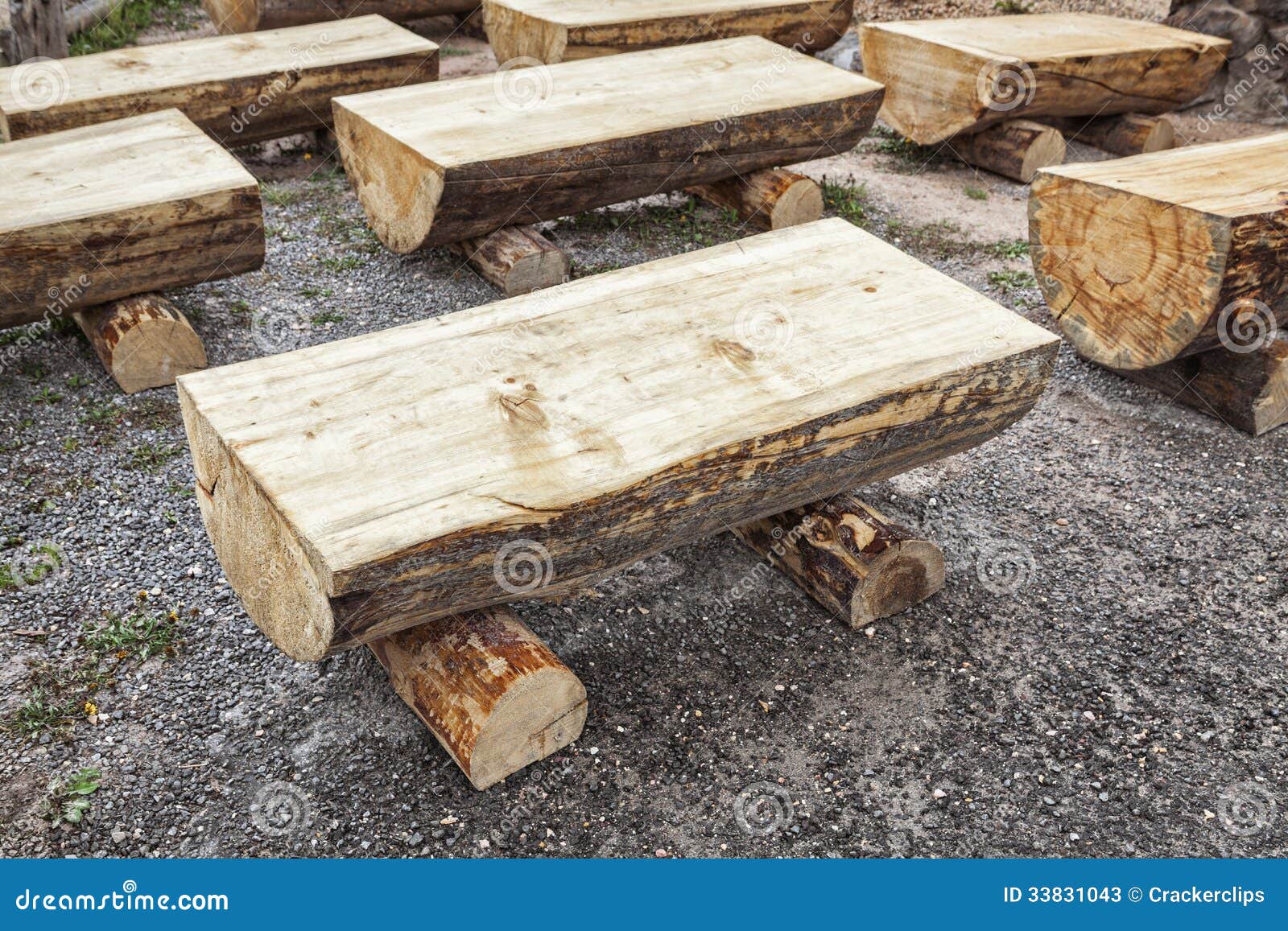 Primitive log benches, stock image. Image of primitive 