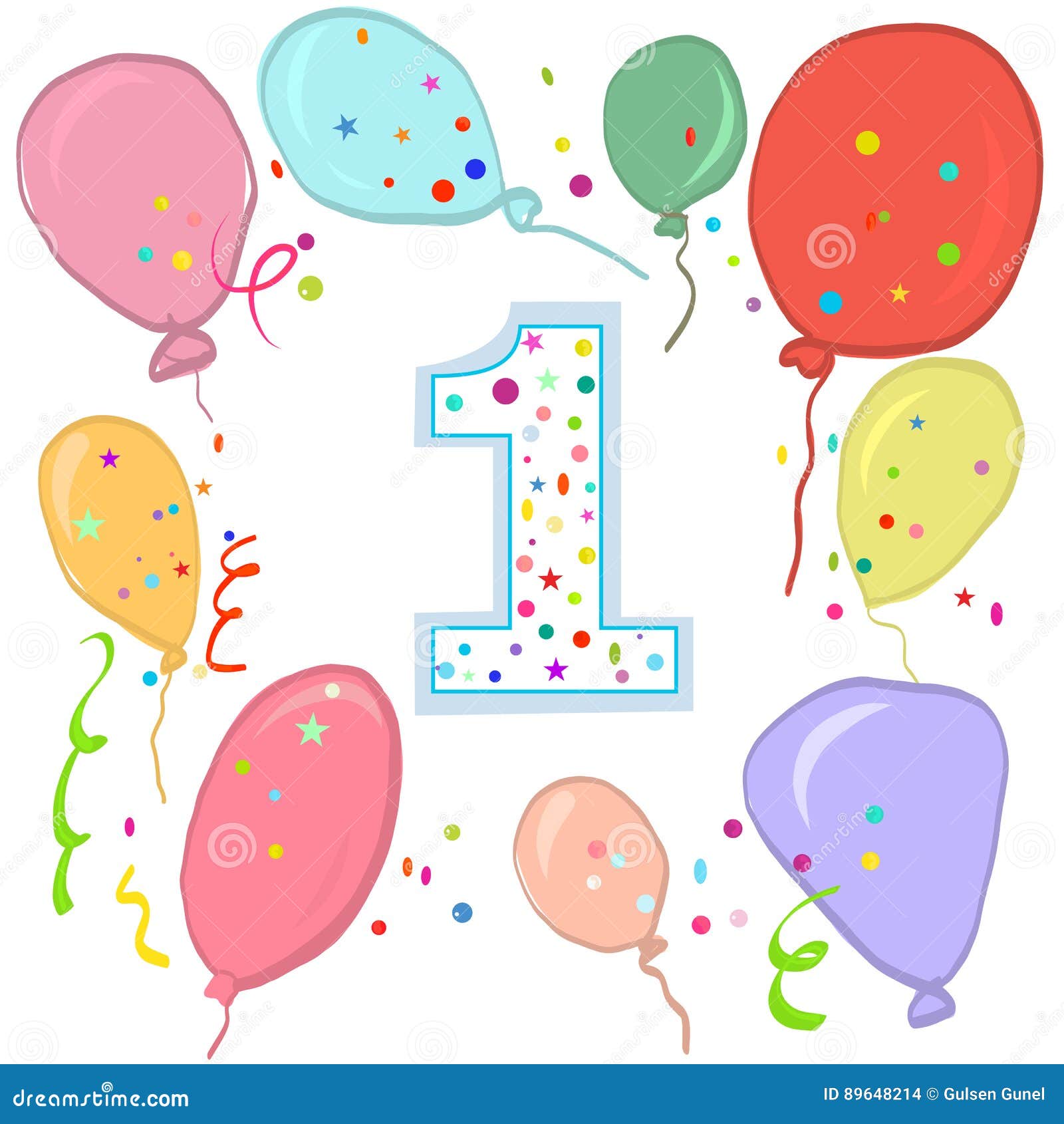 Primo Compleanno Felice Cartolina D Auguri Variopinta Del Pallone Illustrazione Vettoriale Illustrazione Di Regalo Confetti 6414