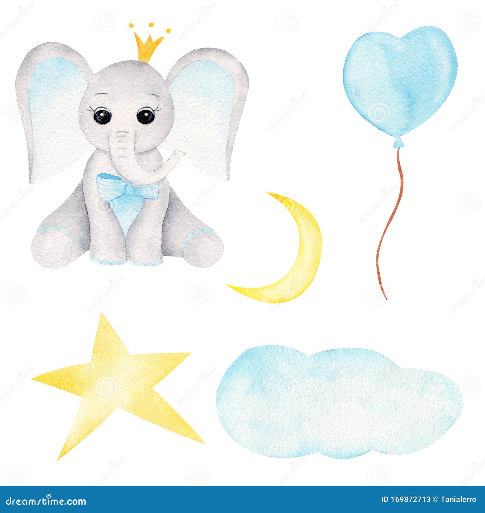 Download Prince Baby Elephant Hand Drawn Raster Illustration Stock ...