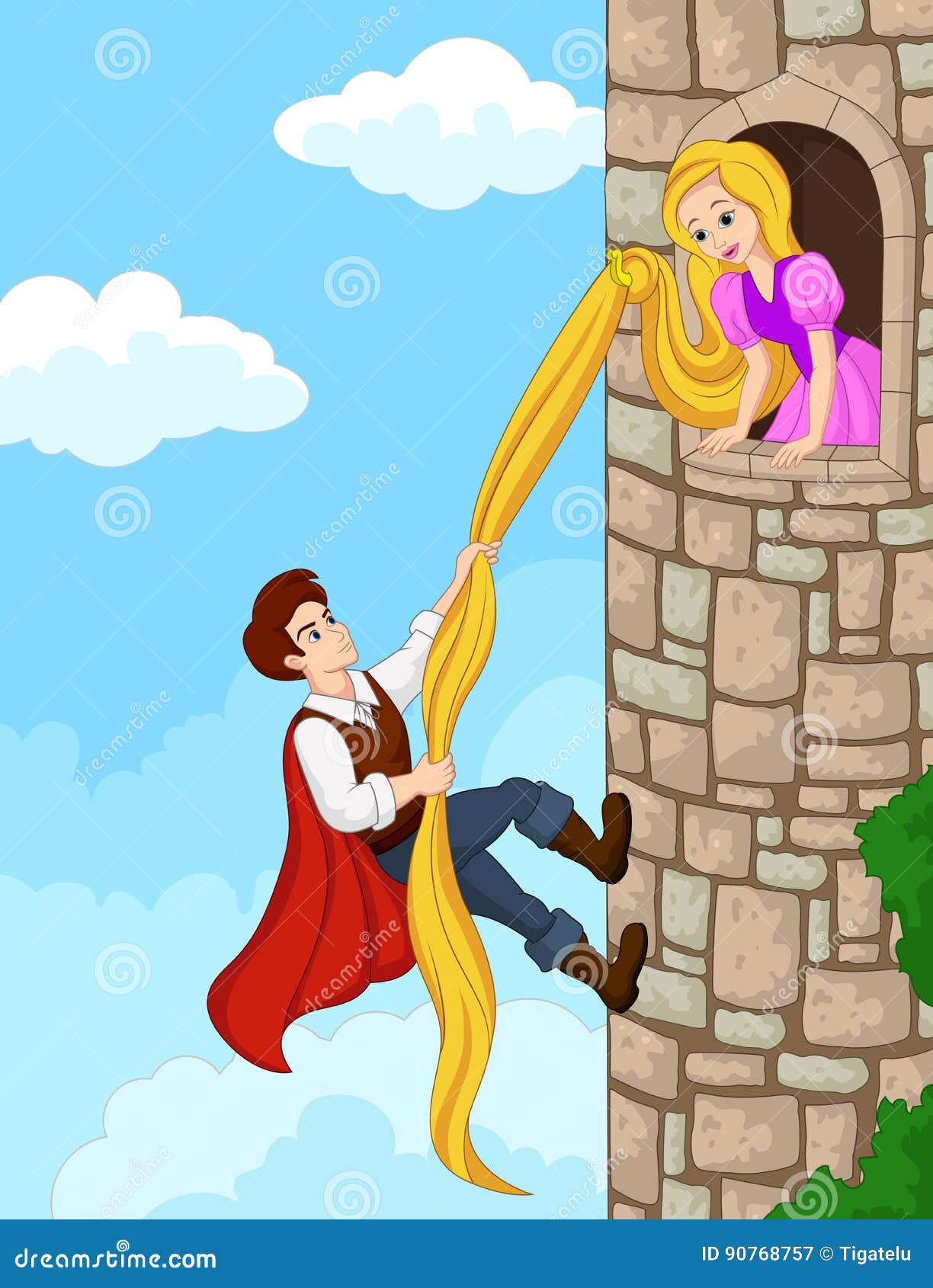 prince climbing tower using long hair