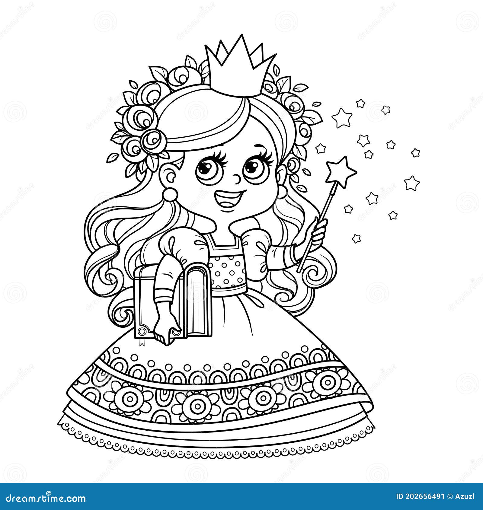 Desenho de princesa com varinha mágica para pintar