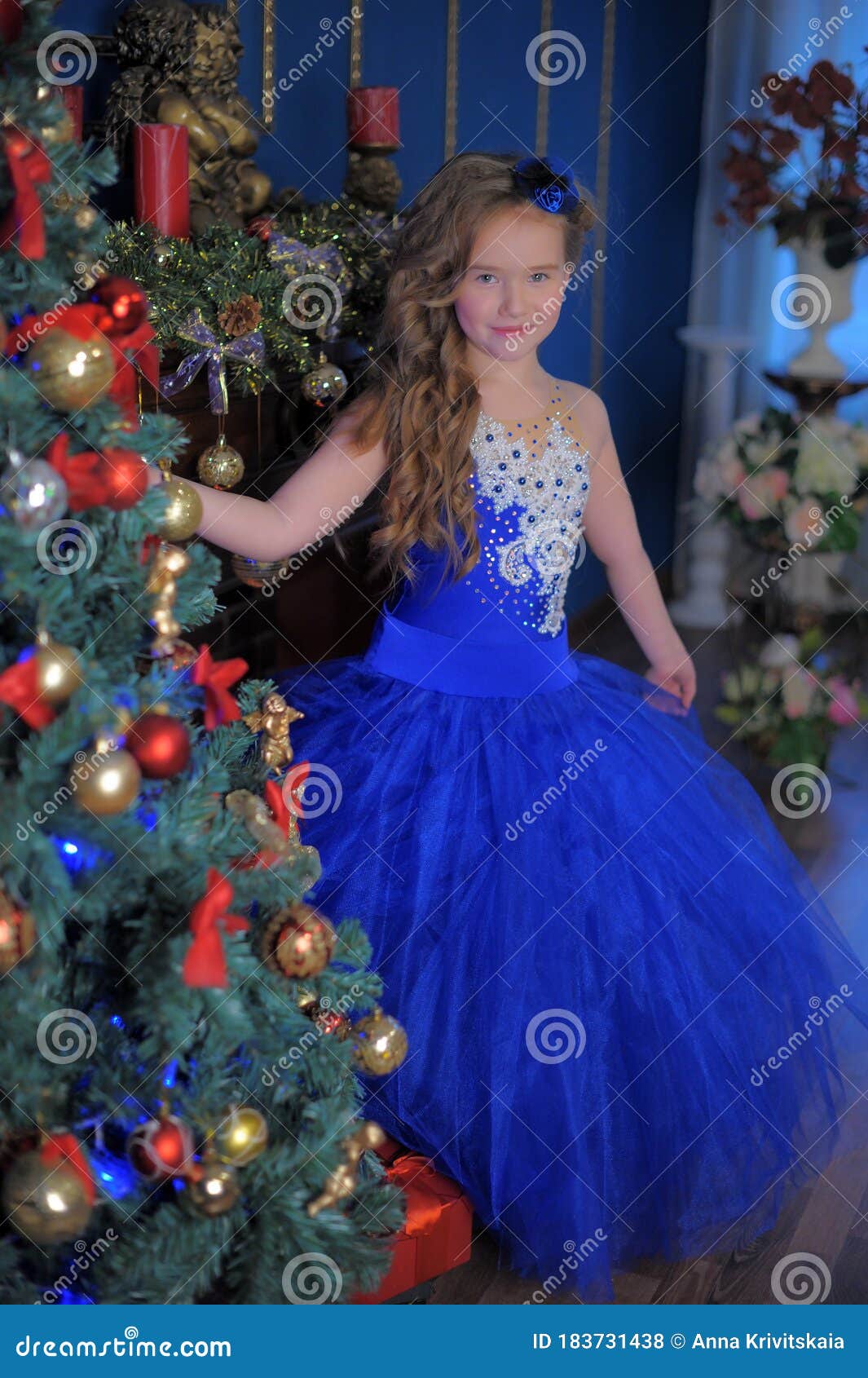 gritar Indulgente Disminución Princesa Con Vestido Azul Y Elegante De Navidad Foto de archivo - Imagen de  pelo, poco: 183731438