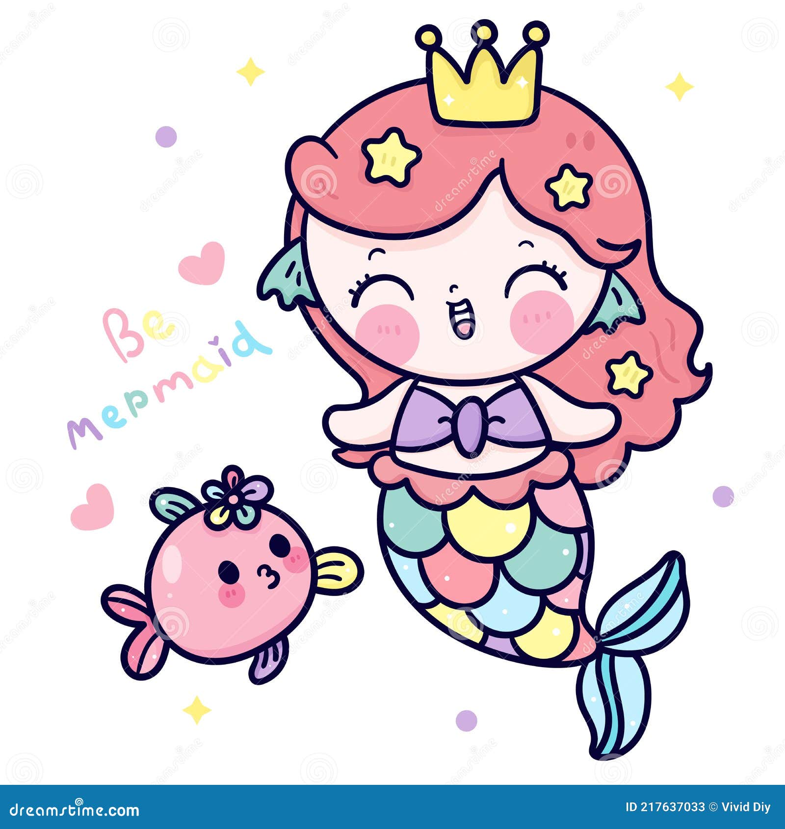 Princesa Sirena Dibujos Animados Y Peces Kawaii Amistad Animal Ilustración  del Vector - Ilustración de tarjeta, divertido: 217637033