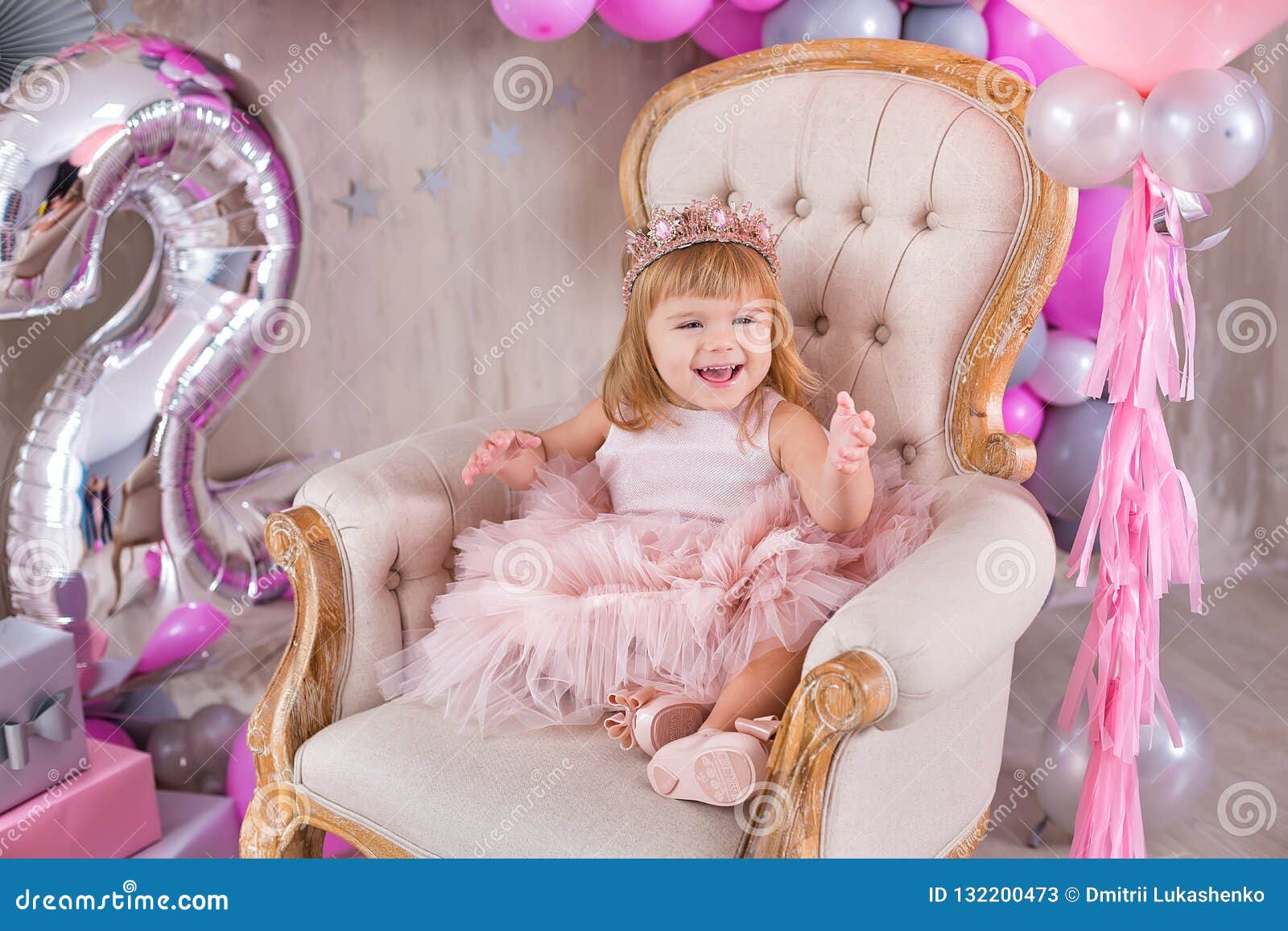 Princess Baby Girl Celebrating Life Event Wearing Golden Crown and ...
