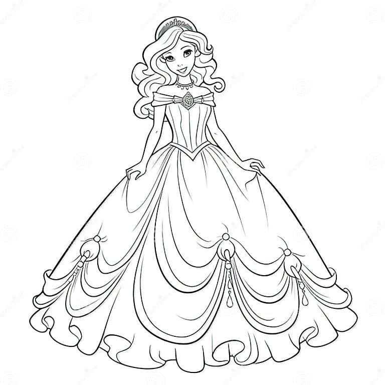 Princess on a Coloring Book Style Stock Illustration - Illustration of ...