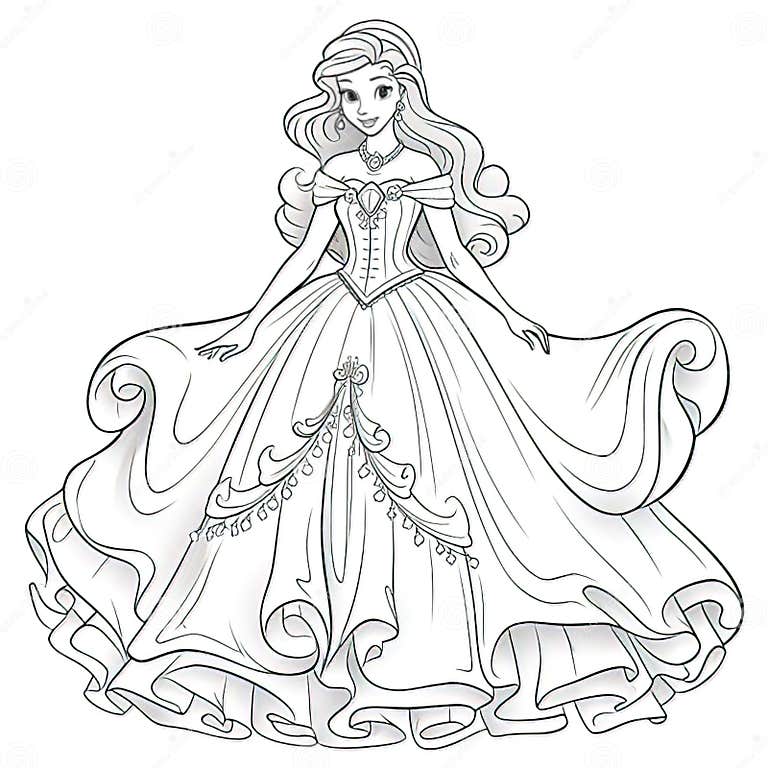 Princess on a Coloring Book Style Stock Illustration - Illustration of ...