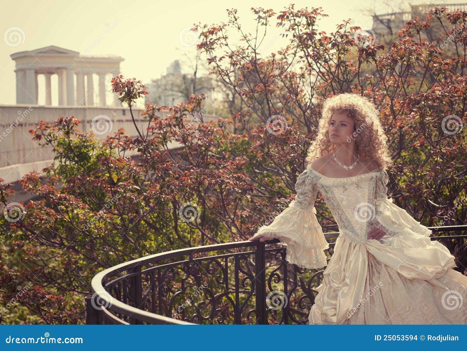 Princess Leaning On Railing Of The Balcony Stock Photo 