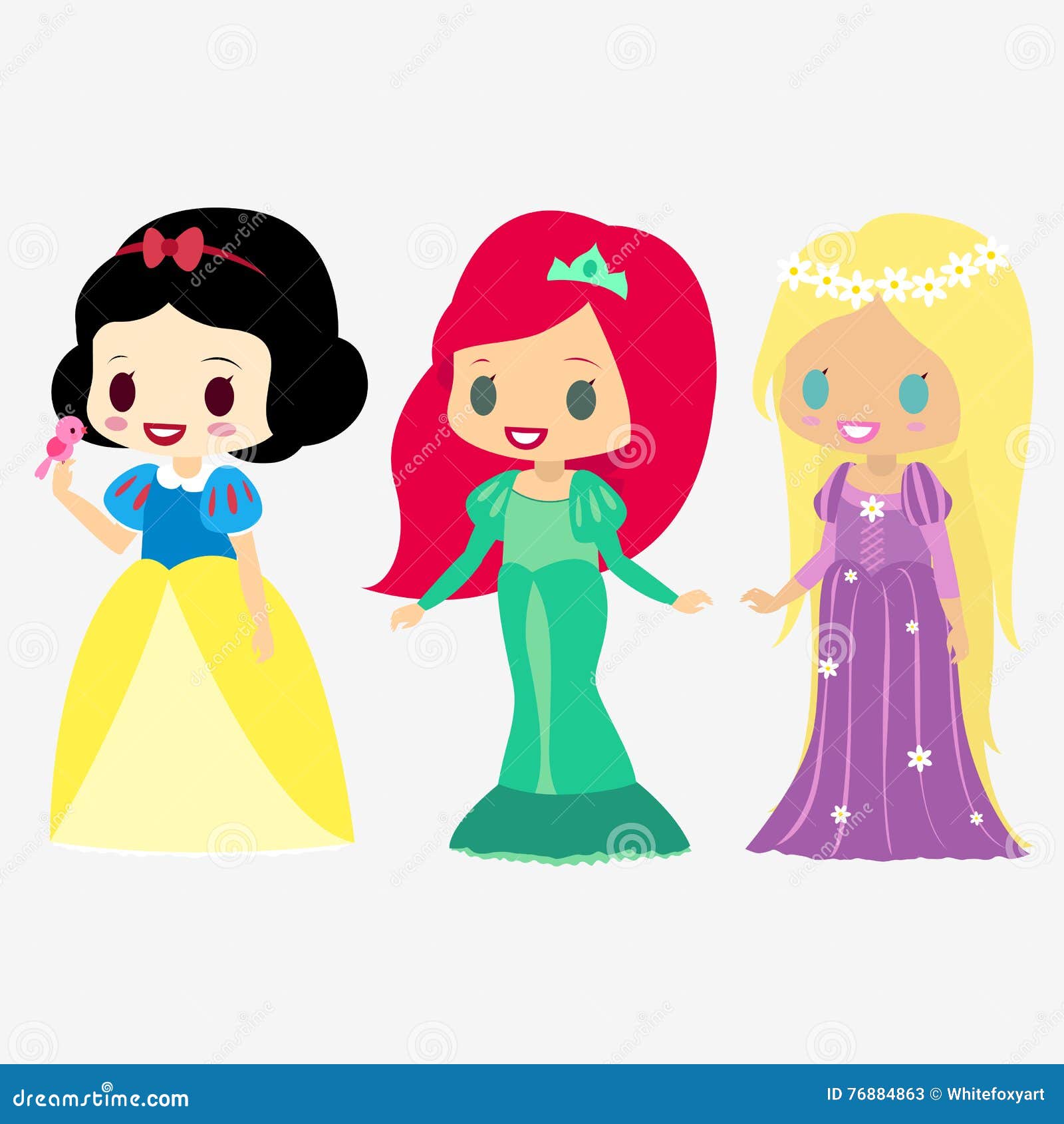 Princess Snow White. Mermaid. Long Hair. Set with Fashion Girls. Beautiful Fairytale  Characters. Stock Vector - Illustration of party, dress: 76884863