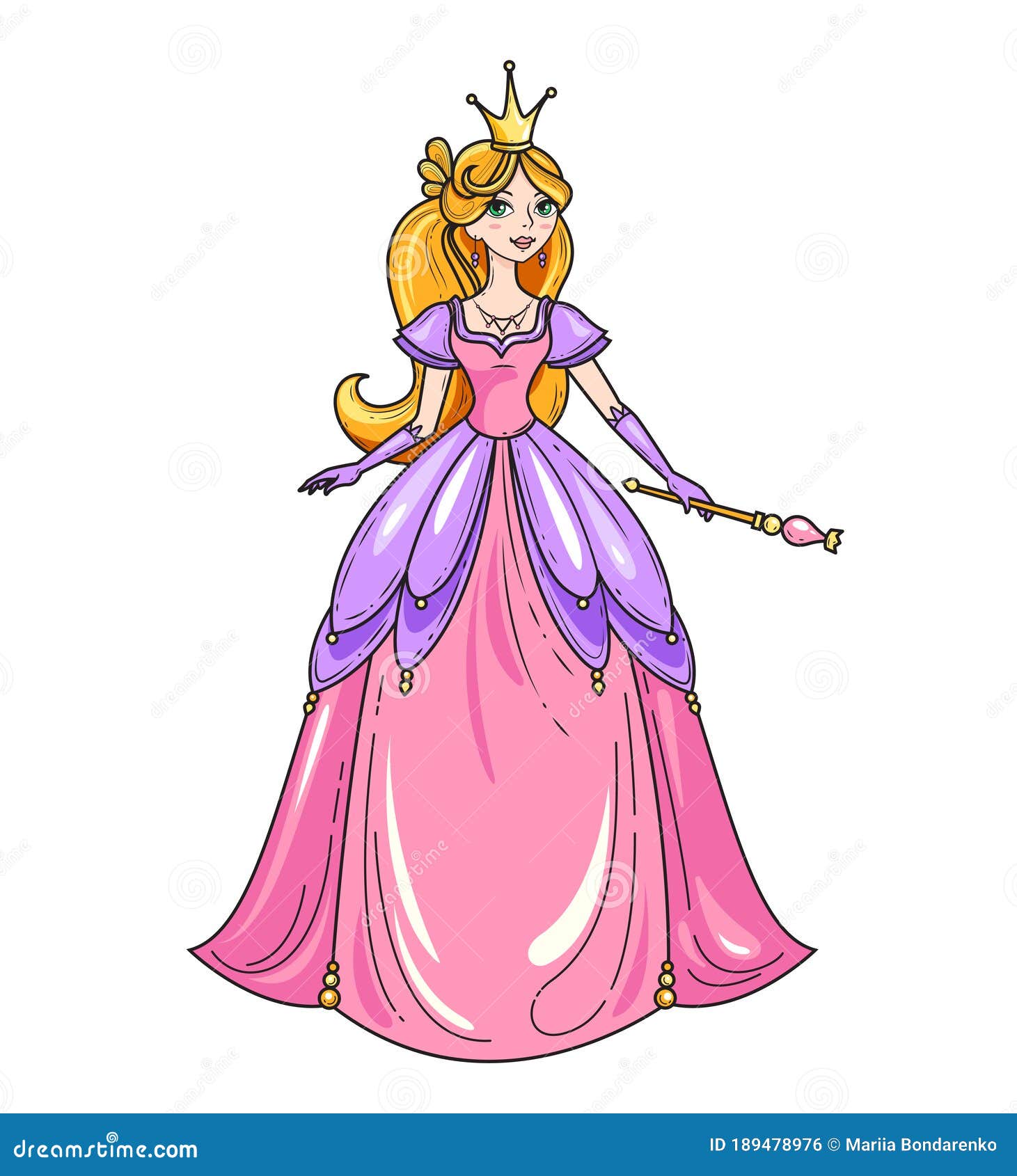 Princess Standing in Beautiful Dress with Magic Wand. Charming Fairy Tale  Girl Stock Vector - Illustration of fashion, cute: 189478976