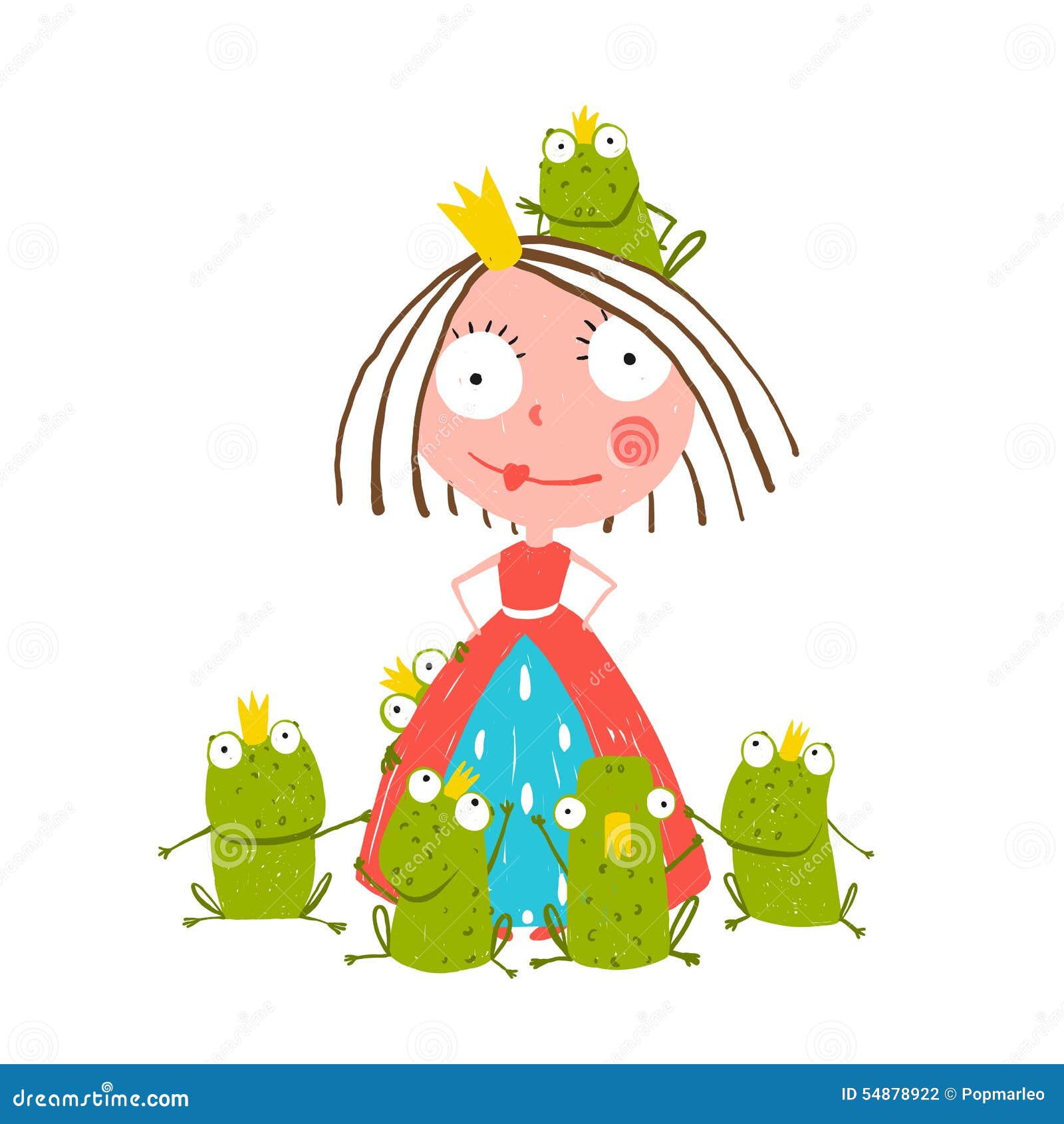 Princesse Et Beaucoup Prince Frogs Portrait Colored Illustration de