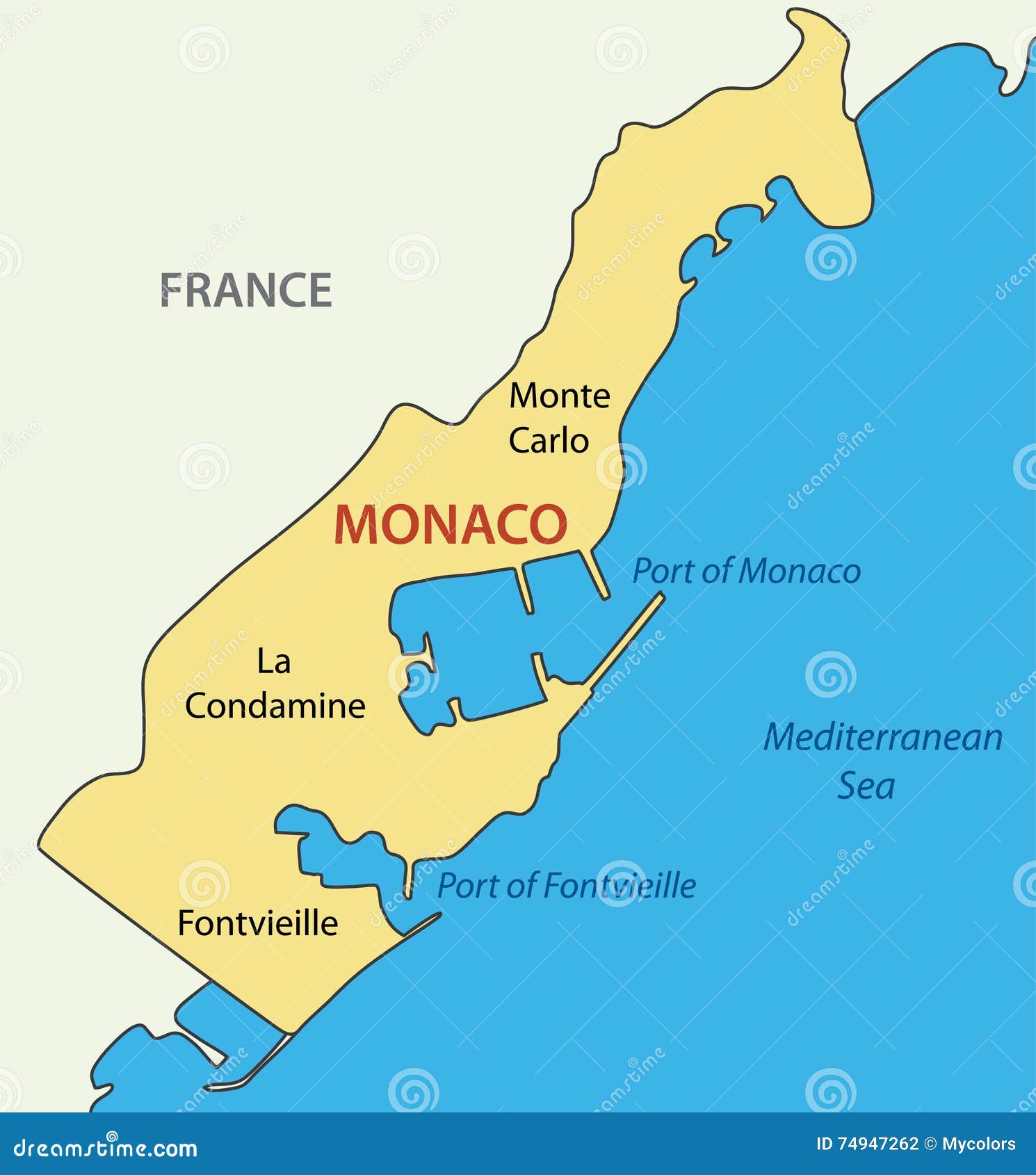 principality of monaco - map of country - 