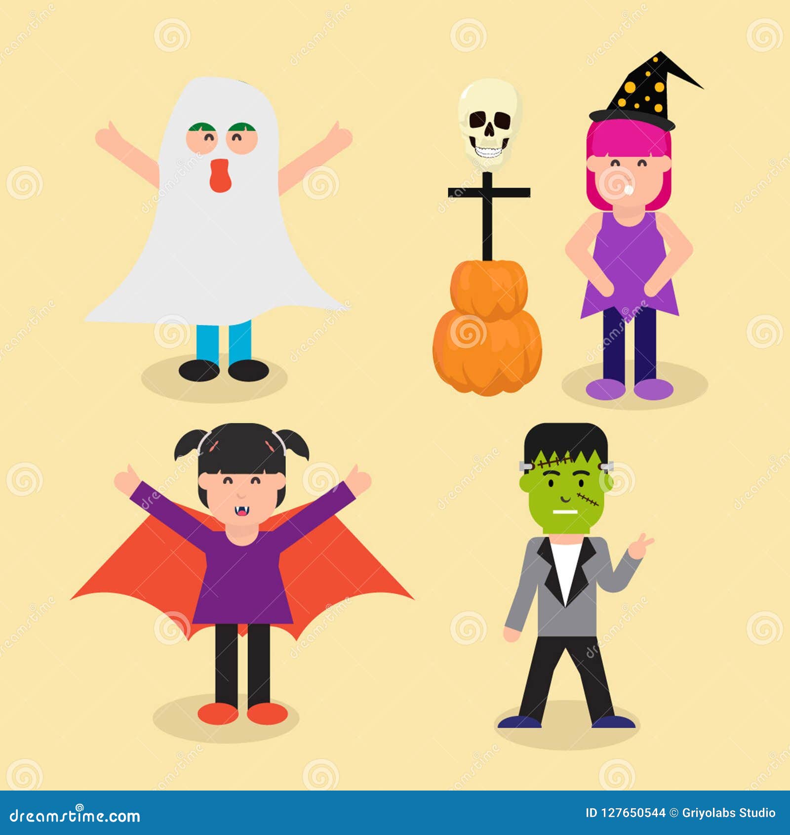 happy expresion character kids with halloween day
