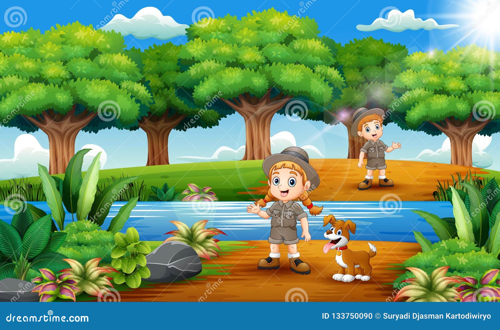 Cartoon of Zookeeper Boy and Girl with Dog in the Jungle Stock Vector -  Illustration of boots, expression: 133750090