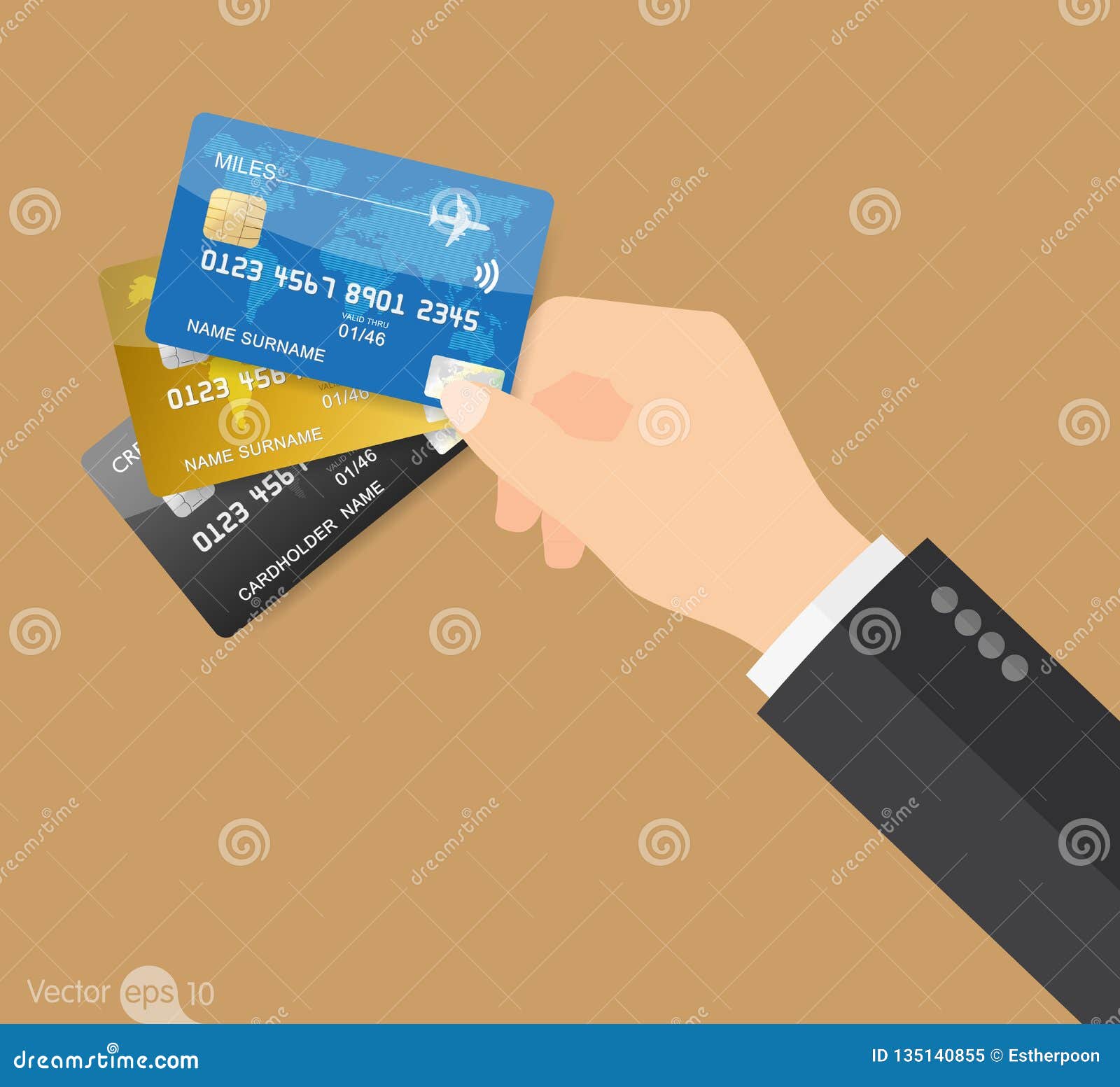 Holding three credit cards editorial image. Illustration of hold - 135140855