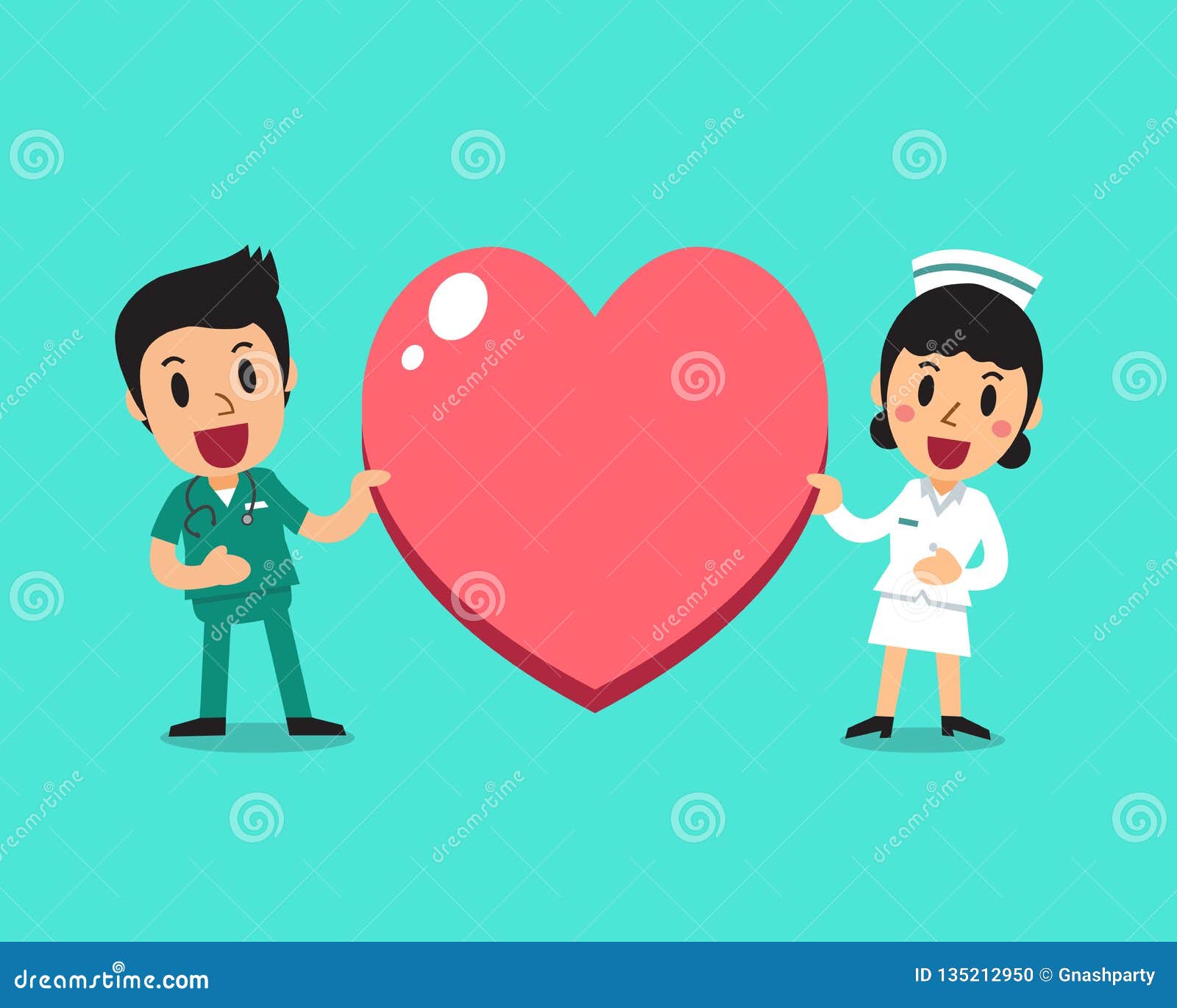 Vector Cartoon Female Nurse and Male Nurse with Big Heart Sign Stock ...