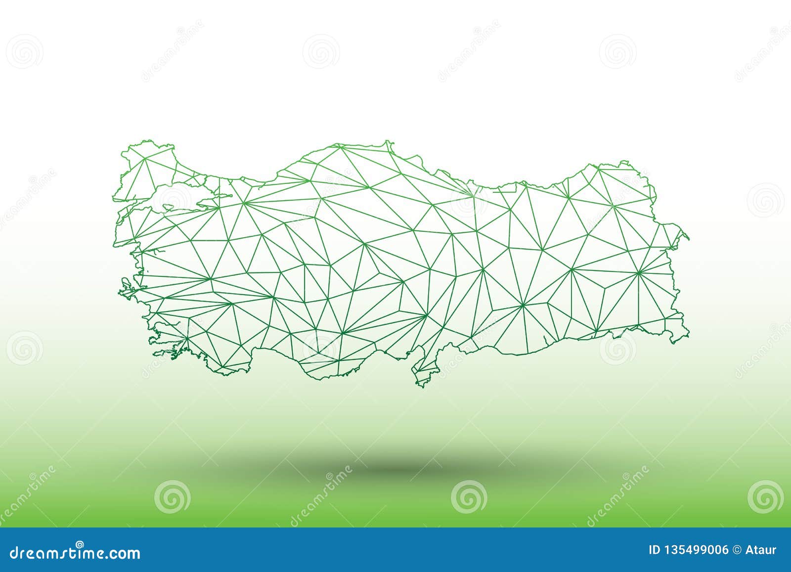 Turkey Map Vector of Green Color Geometric Connected Lines Using