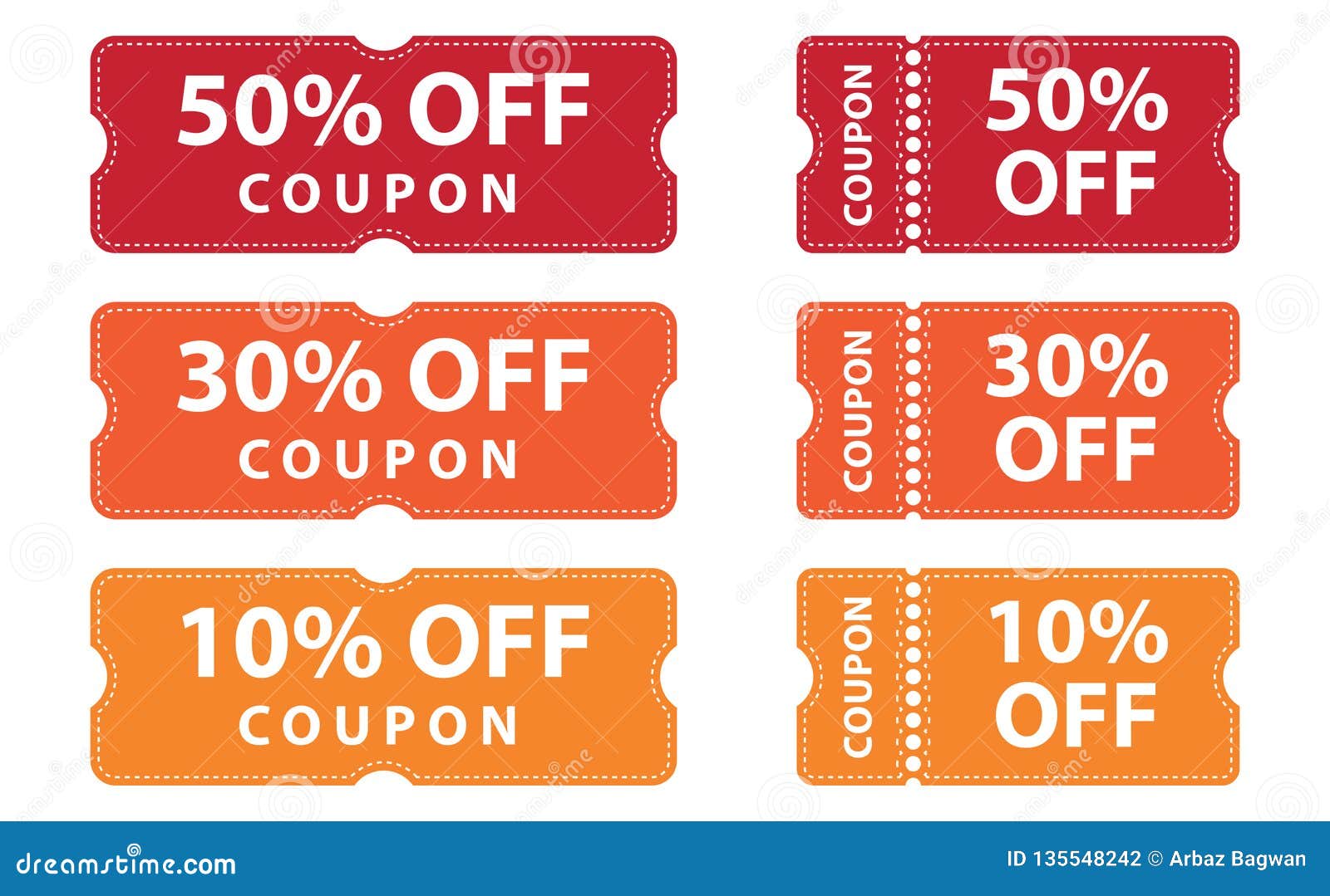 Coupons Discount Banner 50 , 30 and 10 Off Offers Stock Vector