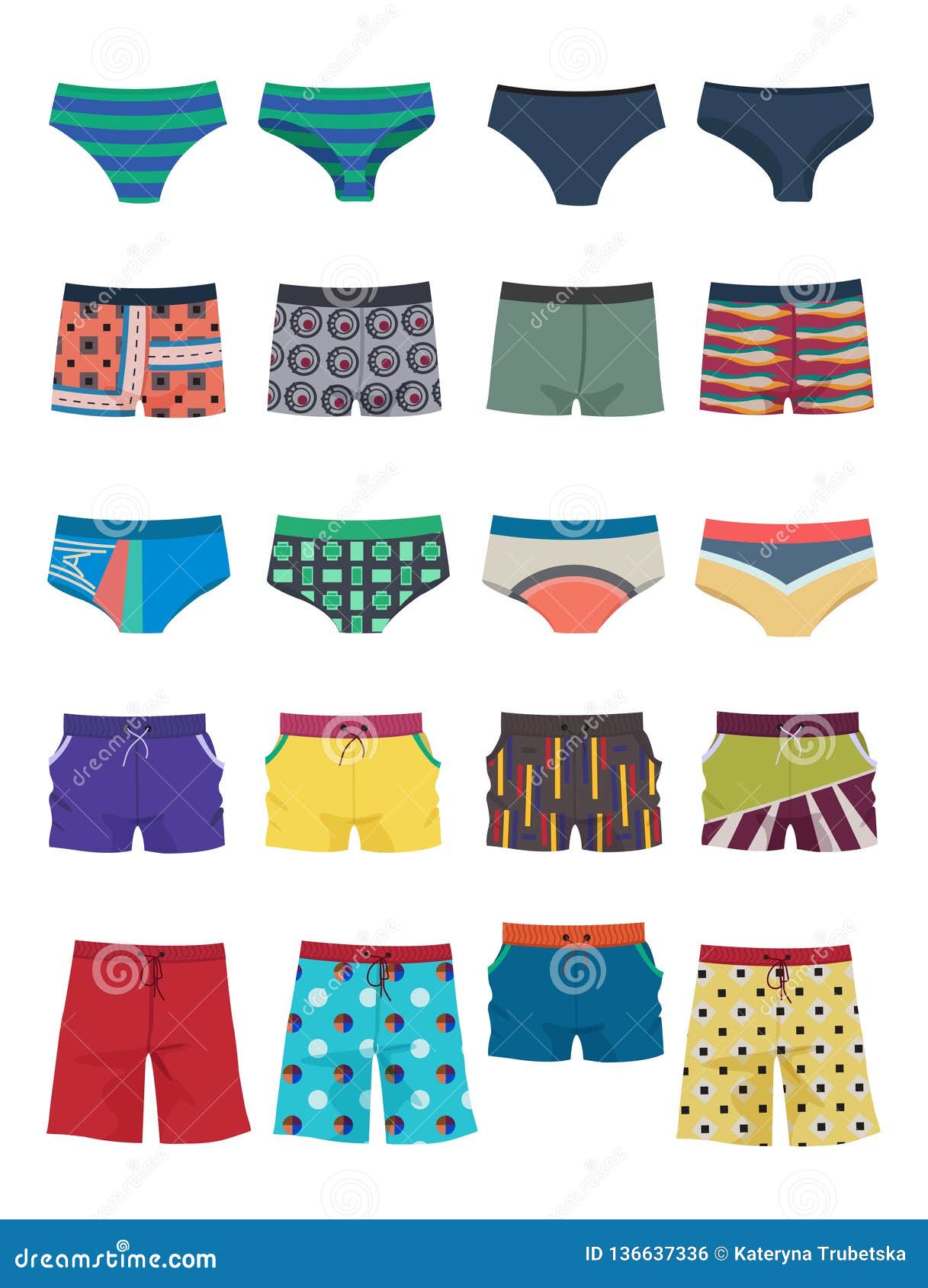 A Set of Men`s Swimming Trunks and Shorts Stock Vector Illustration