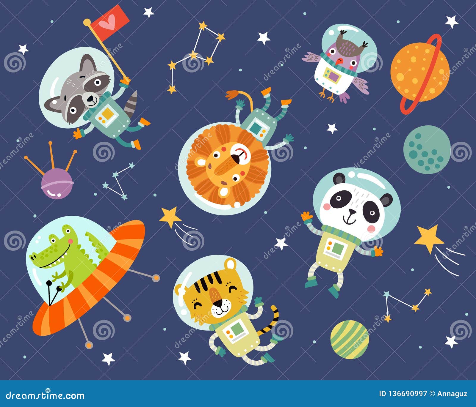 Cute animals in space stock vector. Illustration of planet - 136690997 Cute animals in space stock vector. Illustration of planet - 136690997