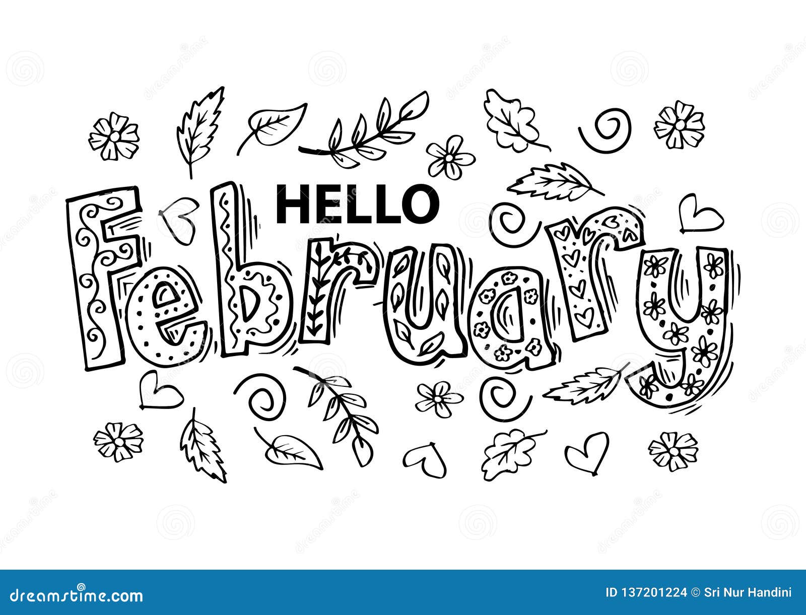 Hello February Hand Lettering Stock Illustration Illustration of