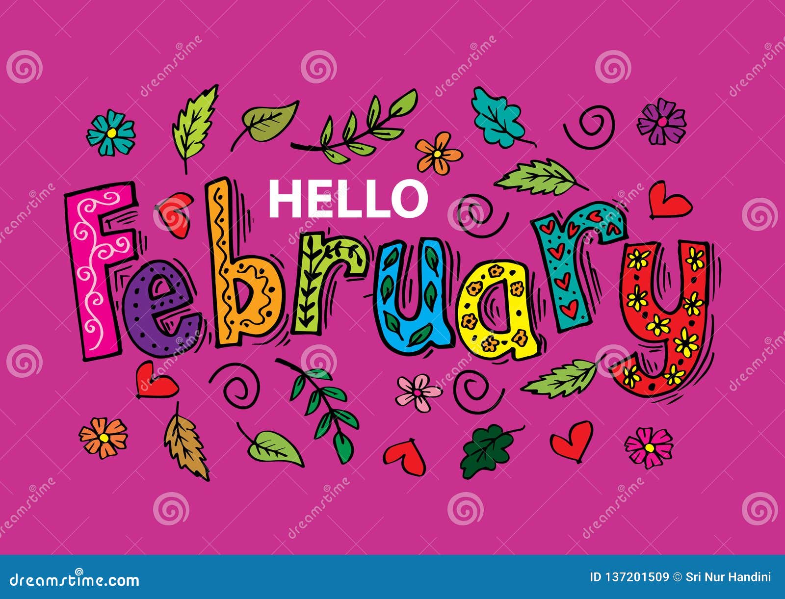 Hello February Hand Lettering Stock Illustration Illustration of