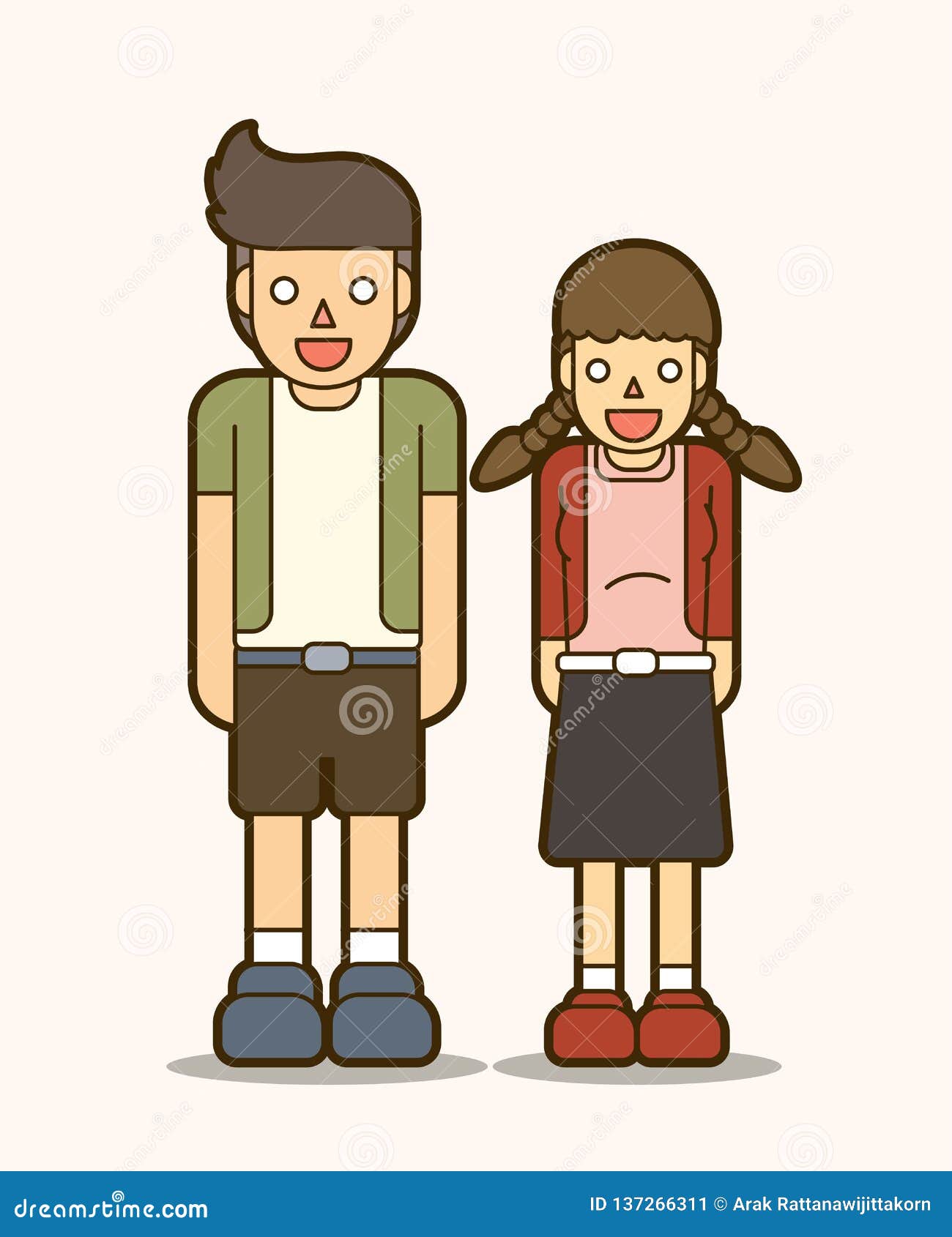 Couple Teen Standing, Happy Cartoon Stock Vector - Illustration of design,  logo: 137266311