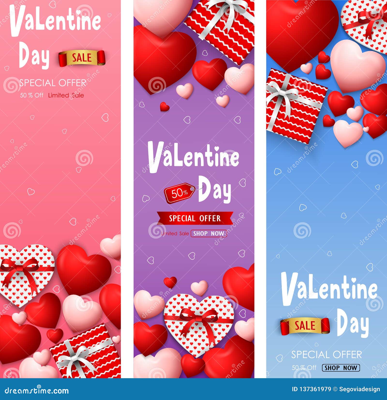 Valentine Day Sale Banners Set Stock Vector Illustration of discount