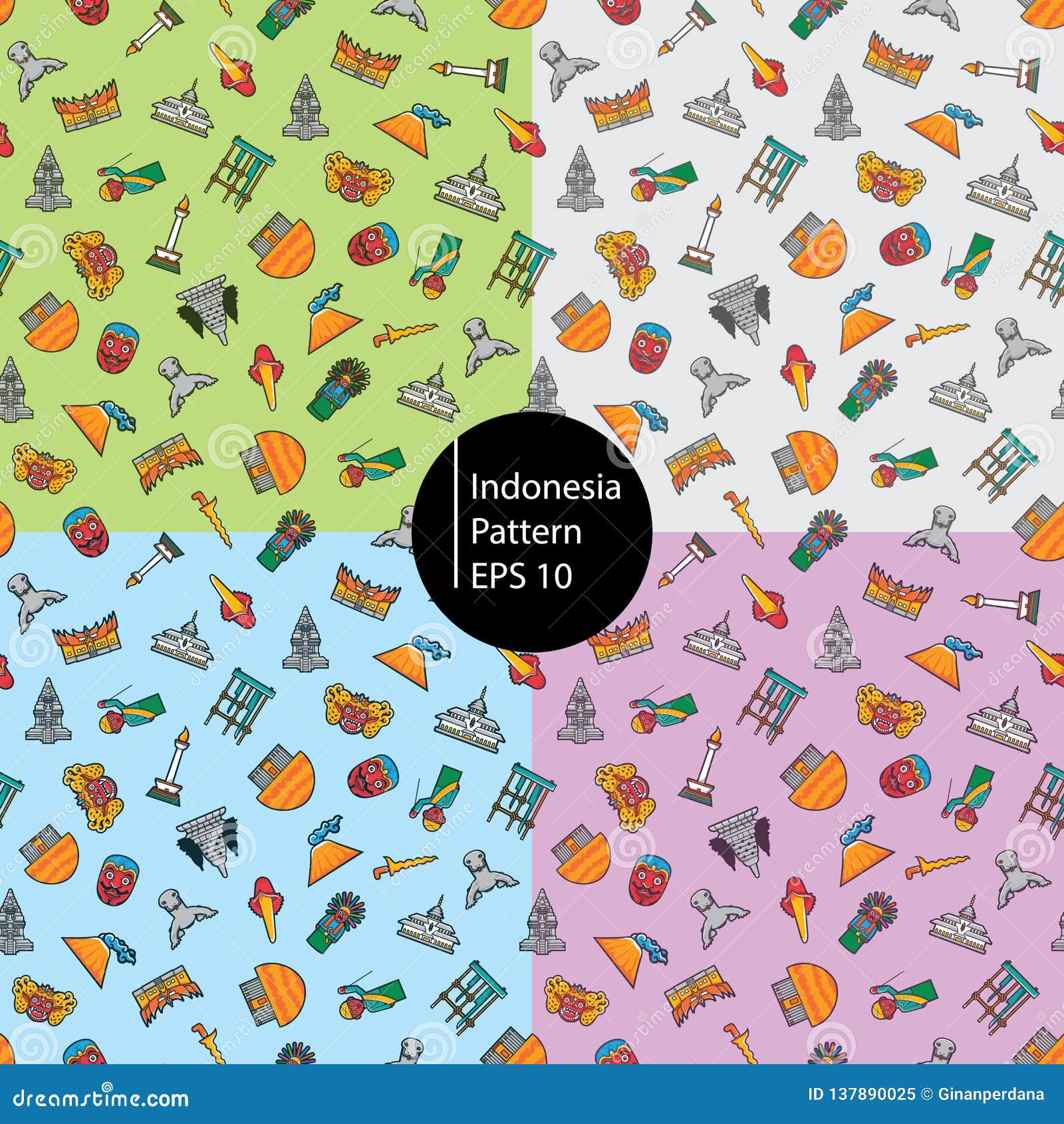 Indonesia Kawaii Icon Seamless Pattern Stock Vector - Illustration of