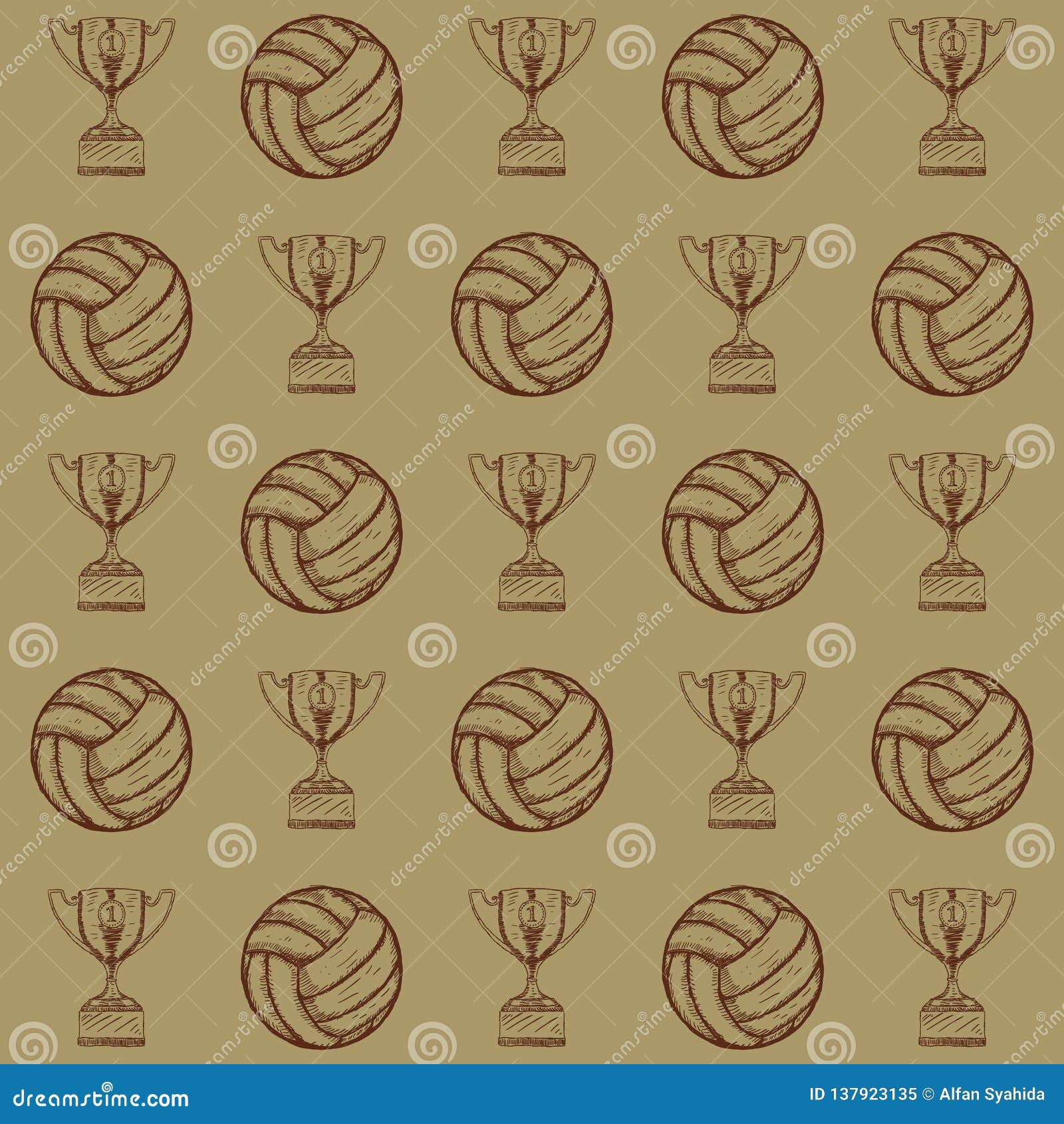 Trophy with Volleyball Hand Drawn Illustration Stock Illustration