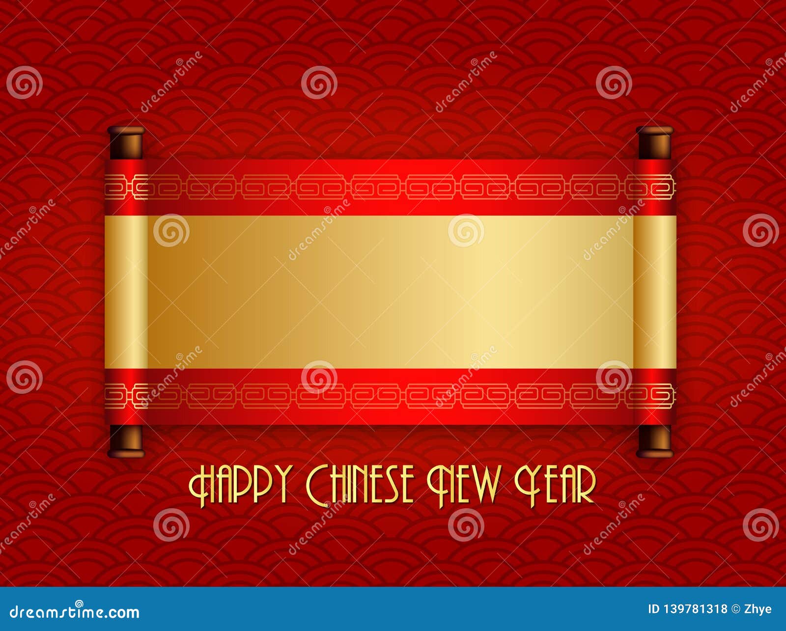 Chinese New Year Greeting Card with Chinese Scroll. Place for Yotur