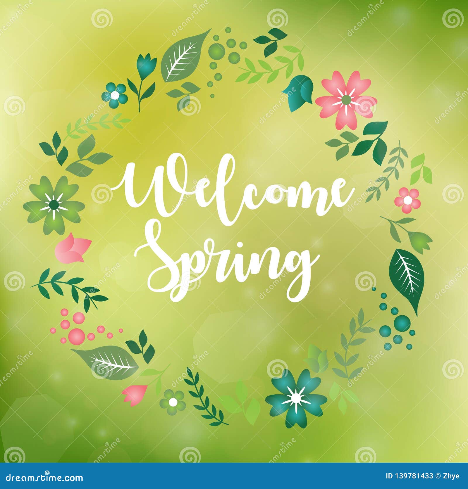 Romantic Floral Wreath with Quote Spring Stock Vector