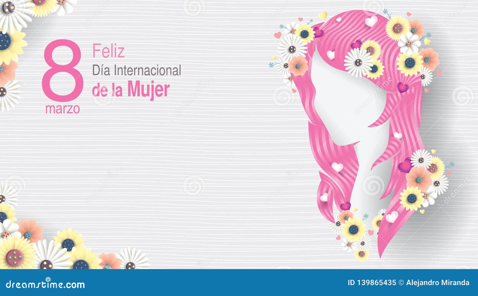 greeting card of dia international de la mujer - international women s day in spanish language. silhouette of woman head