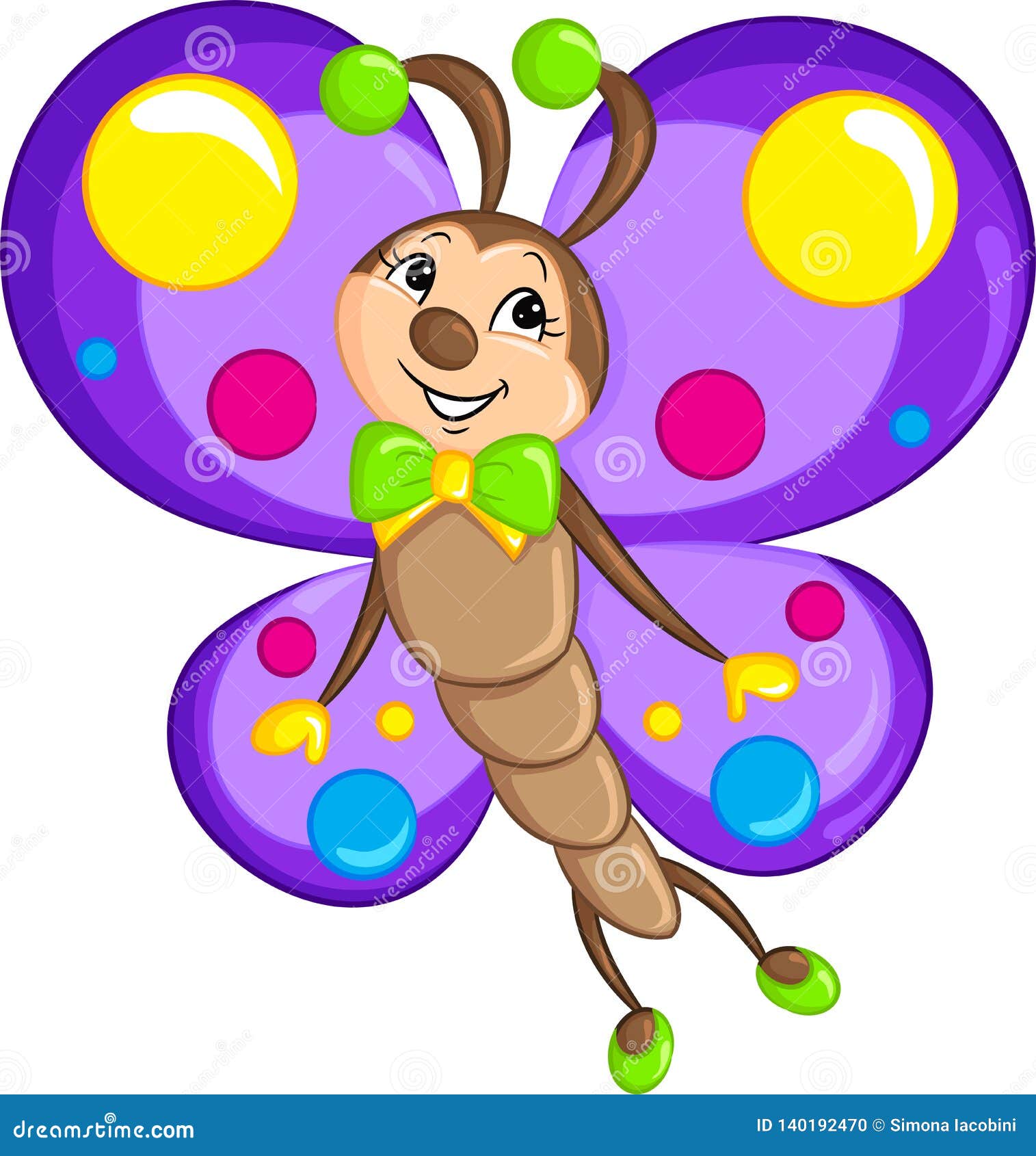 Adorable Color Kawaii Drawing of a Little Butterfly, Beautifully Colored, for Children`s Book
