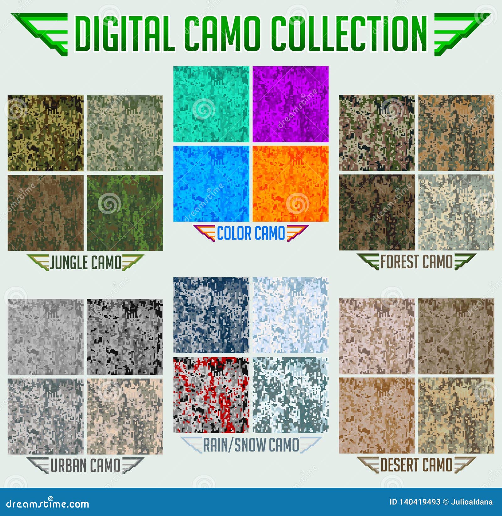 Military Digital Camouflage Camo Seamless Vector Collection