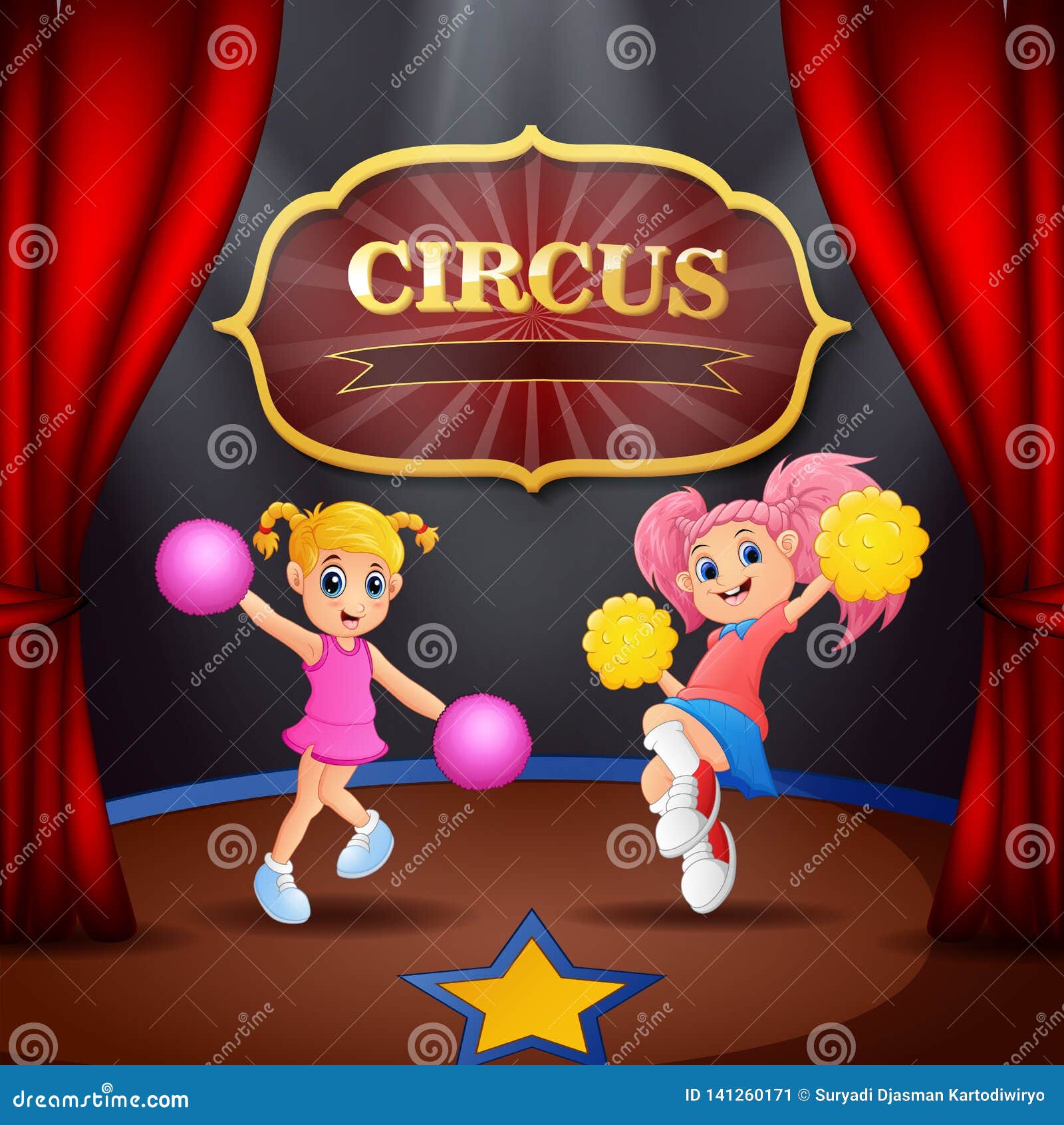 Cartoon Cheerleaders Girls Sport Fan Dancing Cheerleading Woman Team