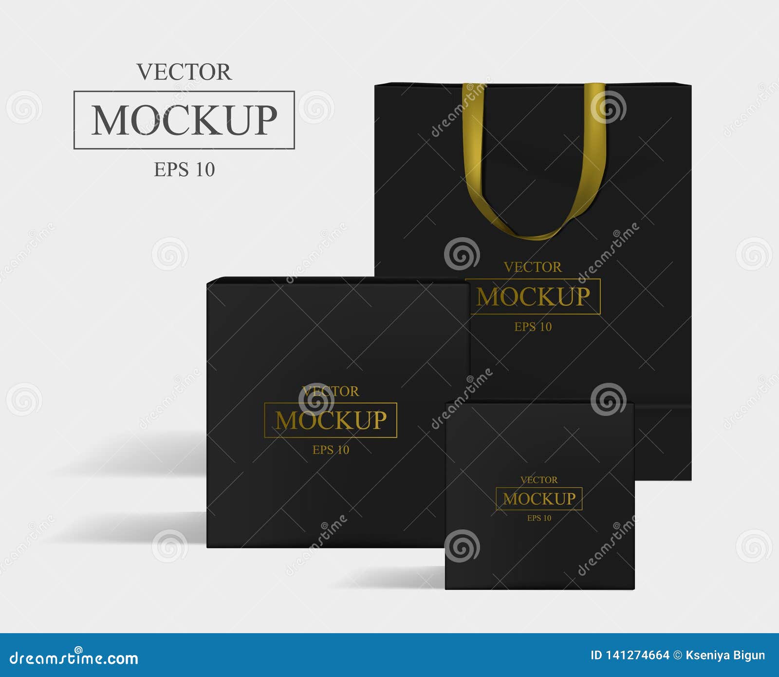 Download Creative Black Mockup. Shopping Bag And 2 Boxes Stock ...