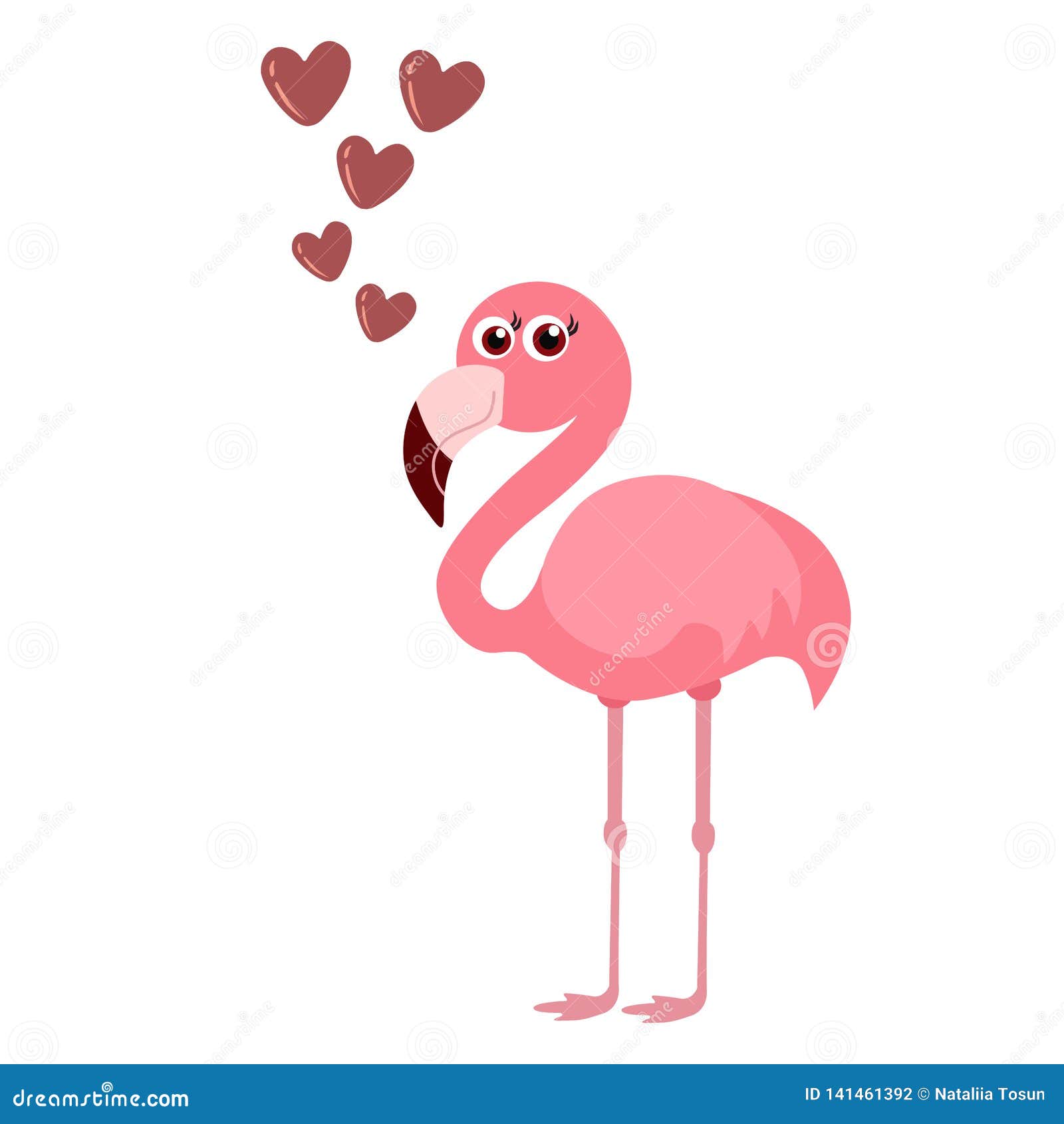 Print cute flamingo with hearts, vector illustration