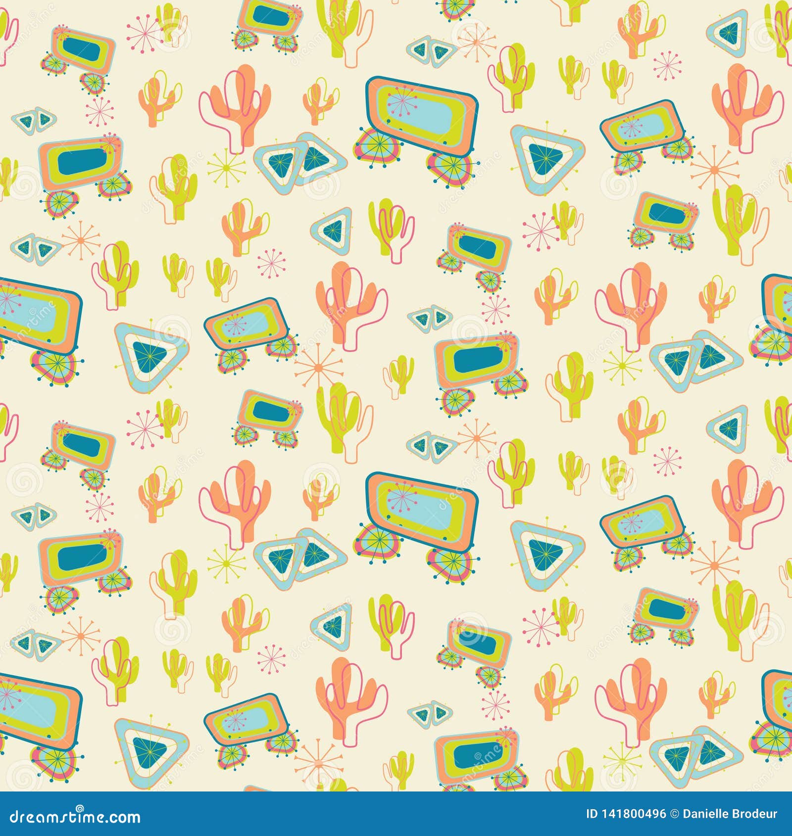 mid century desert scene repeat pattern