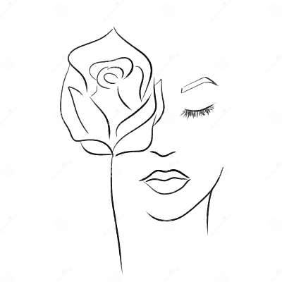 Print Beautiful Elegant Woman with Rose One Line Draw Vector ...