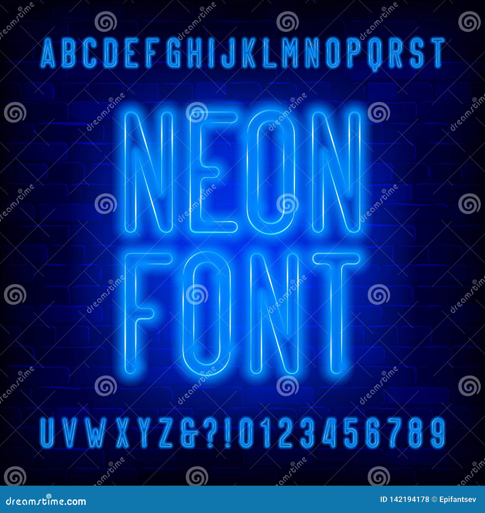 Blue Neon Alphabet Font. Condensed Light Bulb Capital Letters and ...