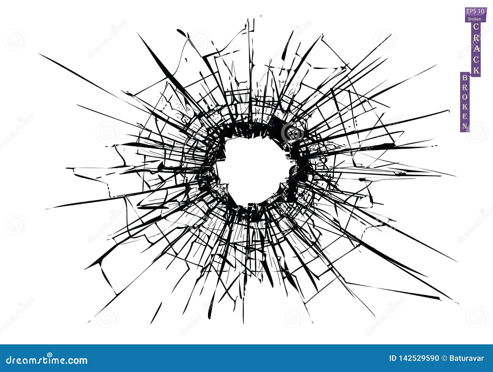 Broken Glass, Cracks, Bullet Marks on Glass. High Resolution Stock