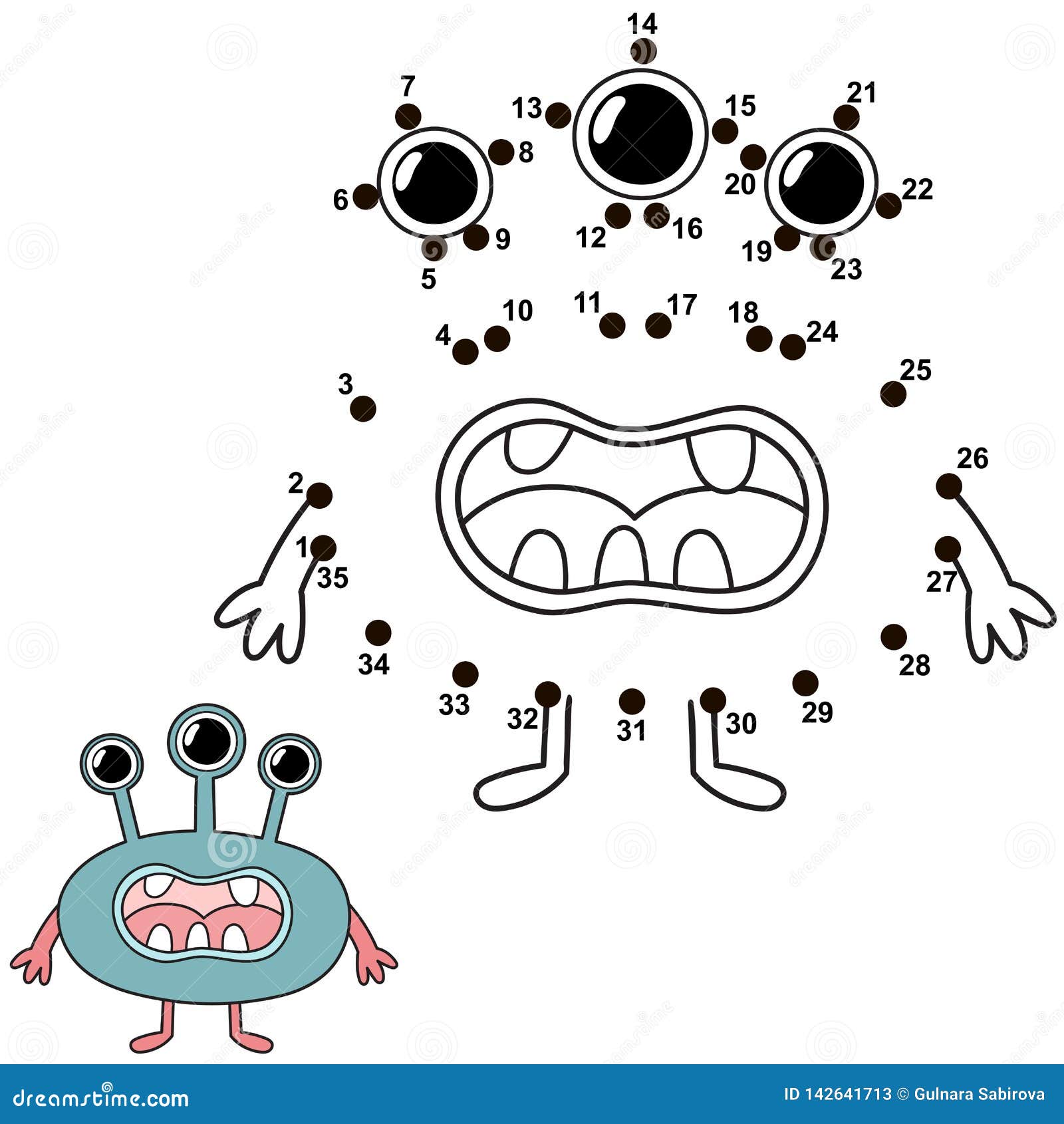 educational game connect the dots to draw a monster