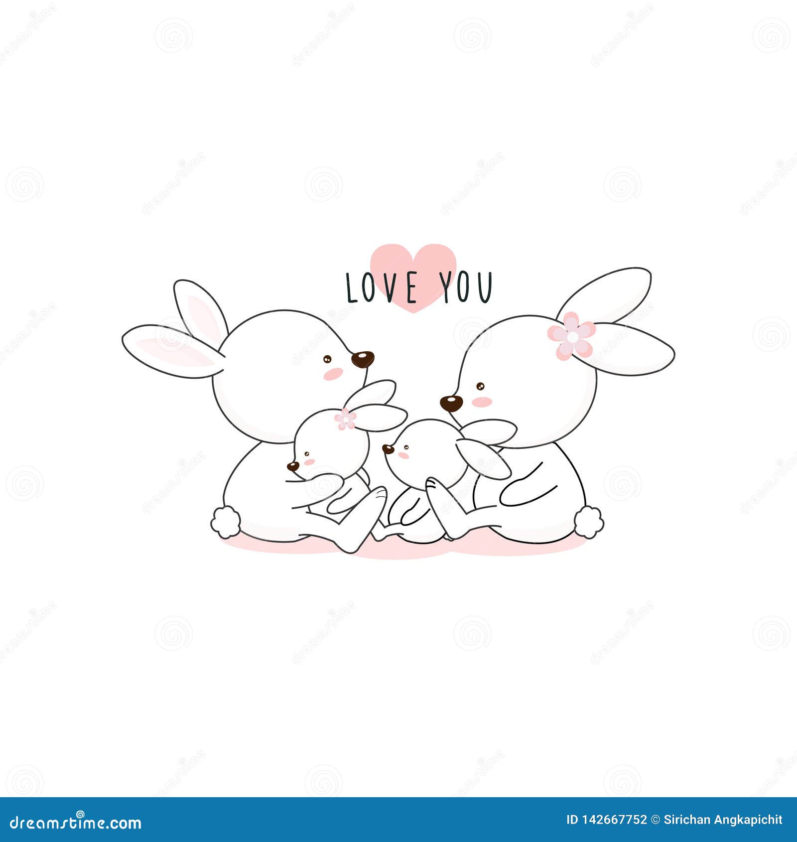 Lovely Cartoon White Rabbit Family. Stock Vector ...
