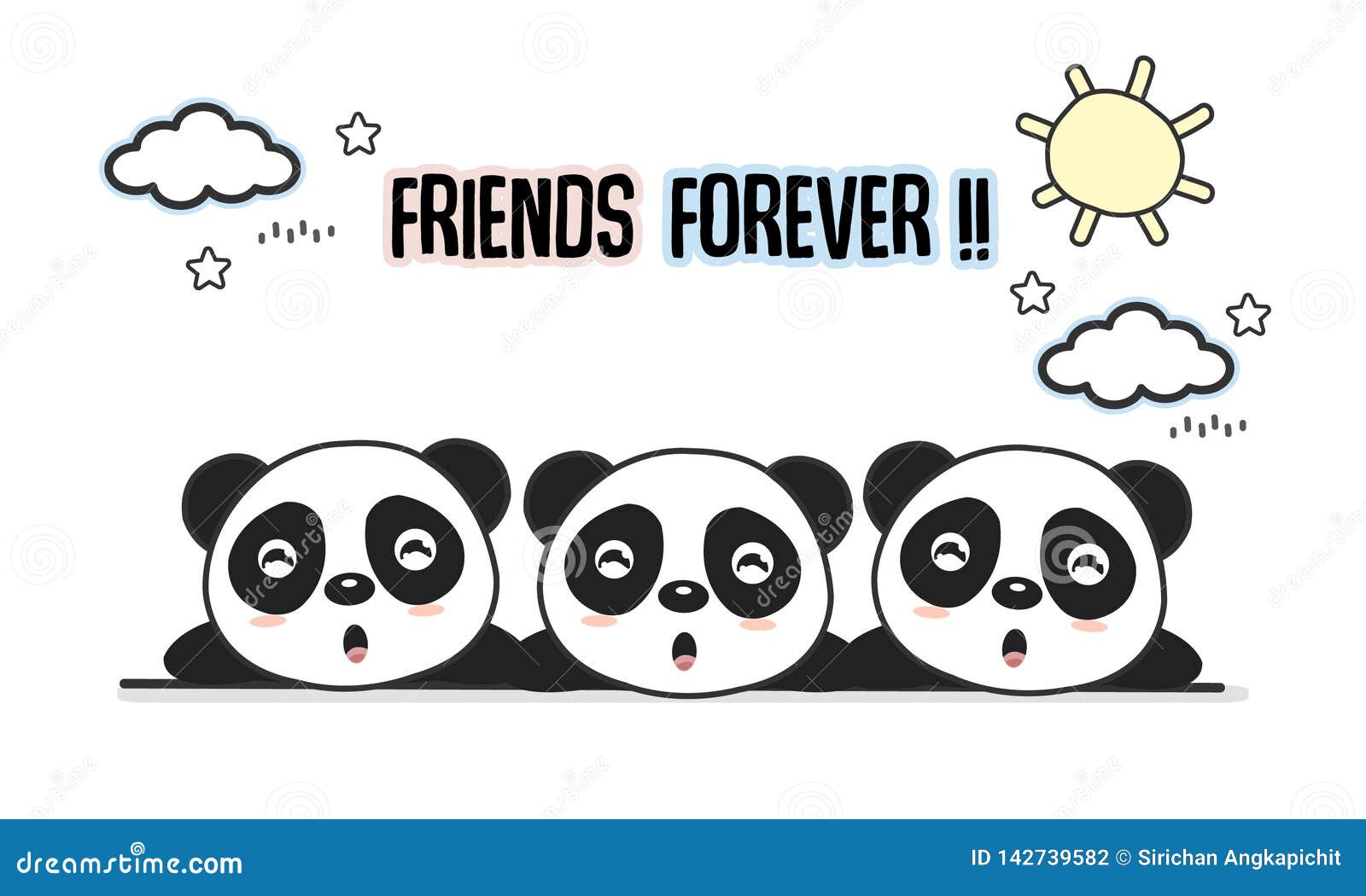 Friends Forever Greeting Card with Little Animals. Cute Pandas Cartoon  Vector Illustration Stock Vector - Illustration of friendship, lettering:  142739582