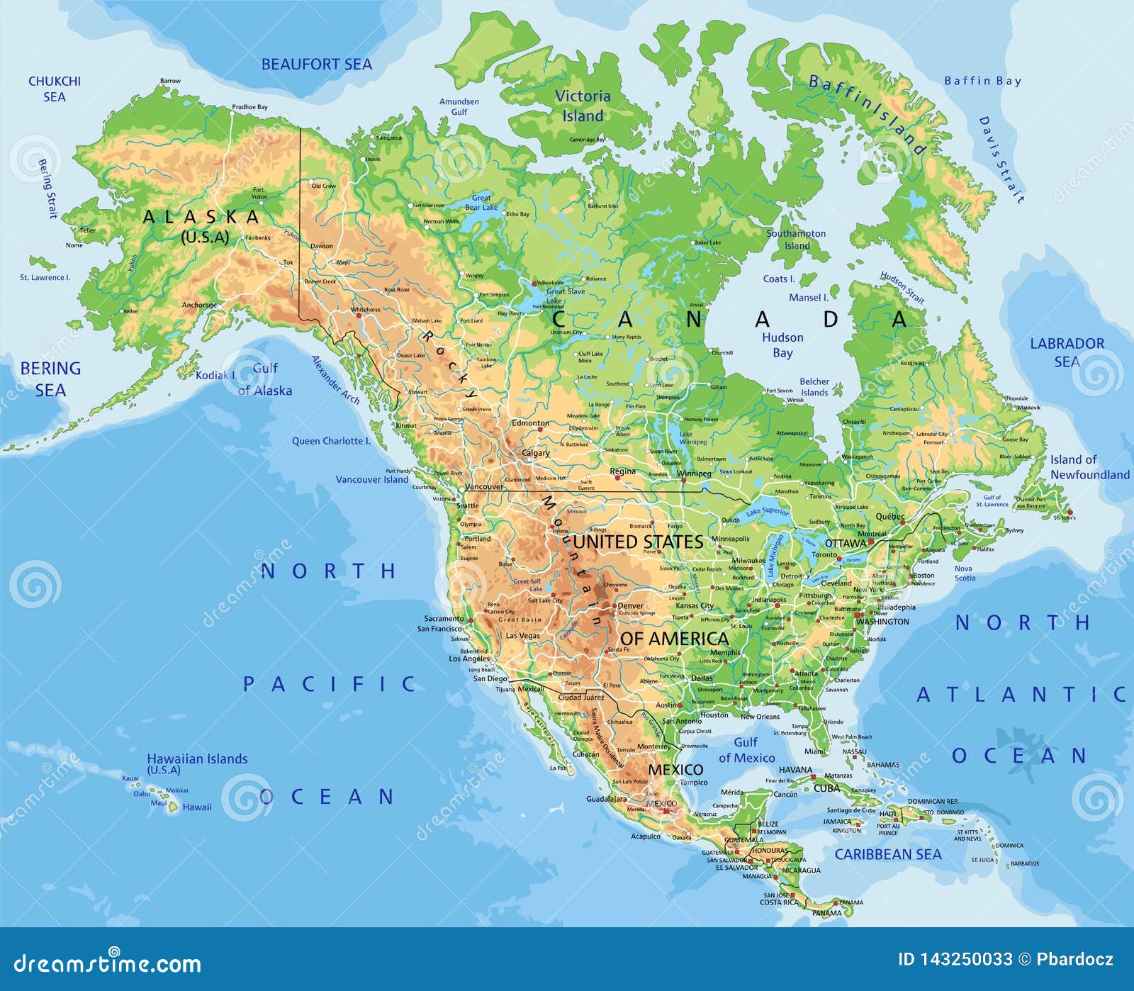 labeled topographic map of north america High Detailed North America Physical Map With Labeling Stock labeled topographic map of north america