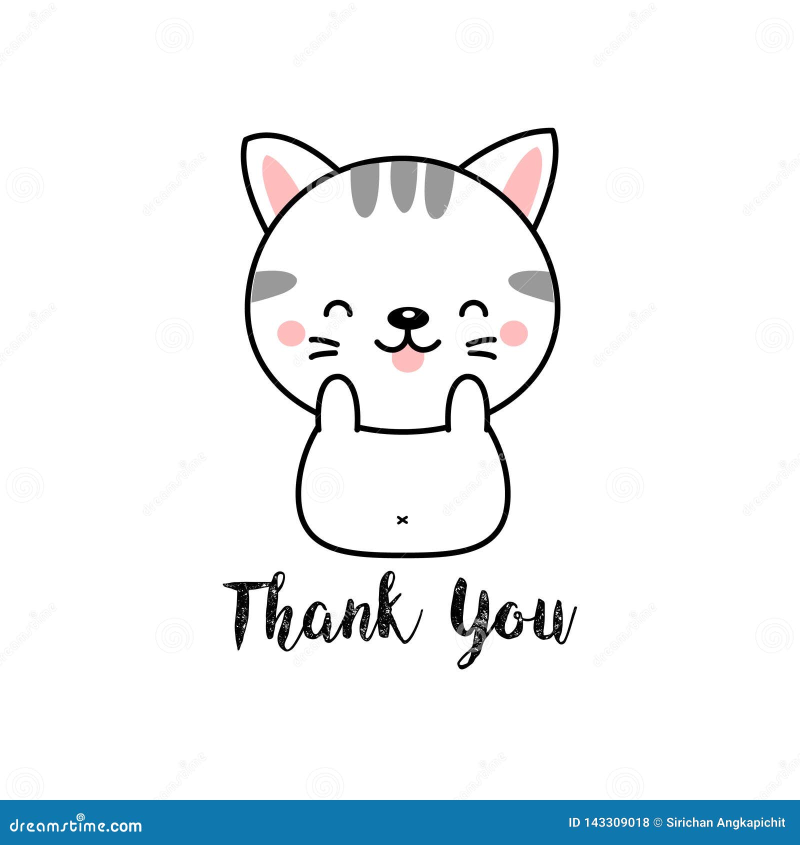 Cute Cat Cartoon With Thank You Lettering. Stock Vector - Illustration Of  Baby, Drawn: 143309018